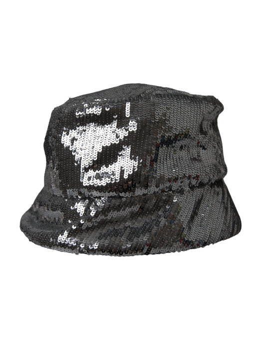 Dolce &amp; Gabbana Silver Sequin Nylon Bucket Hat Men