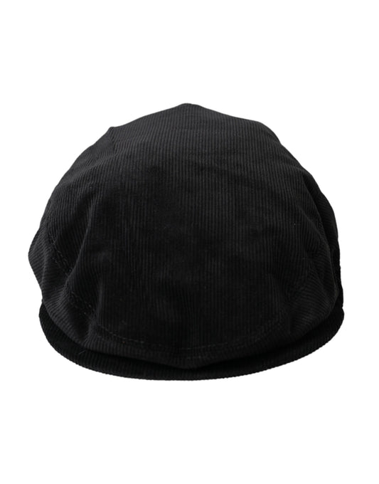 Dolce &amp; Gabbana Black Corduroy Crown Newsboy Hat Men