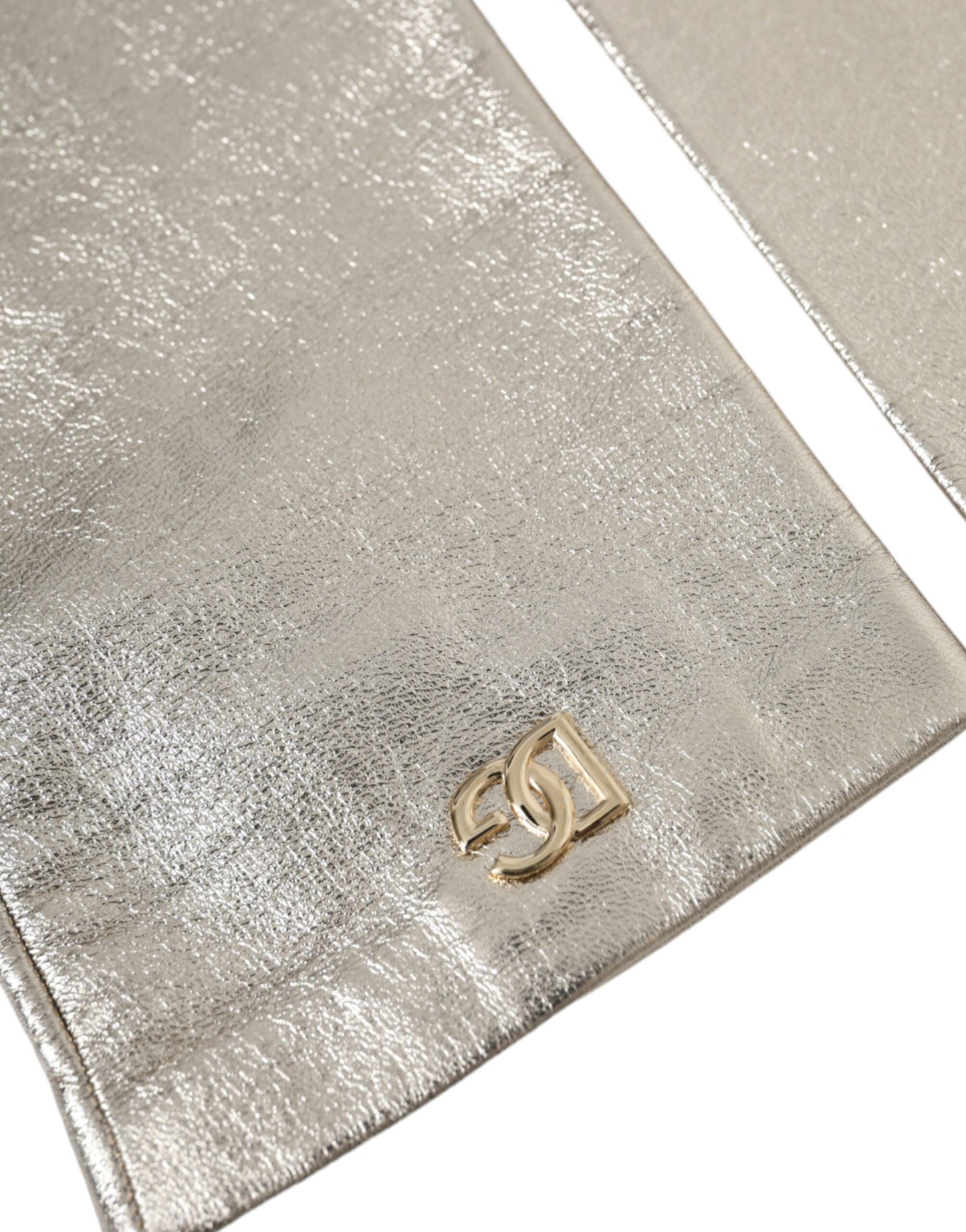 Dolce &amp; Gabbana Silver Laminated Logo Fingerless Gloves