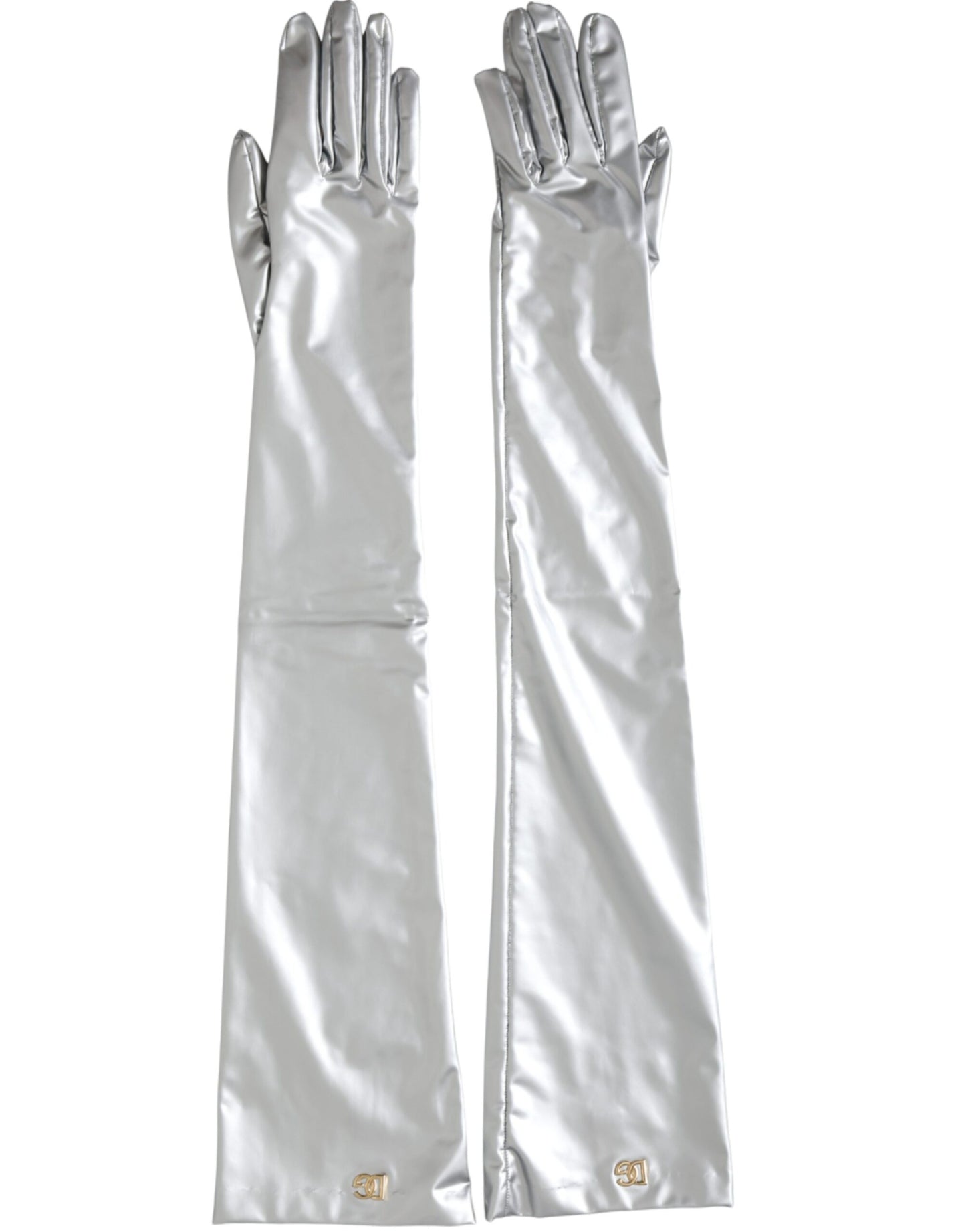 Dolce &amp; Gabbana Silver Spandex Logo Elbow Gloves