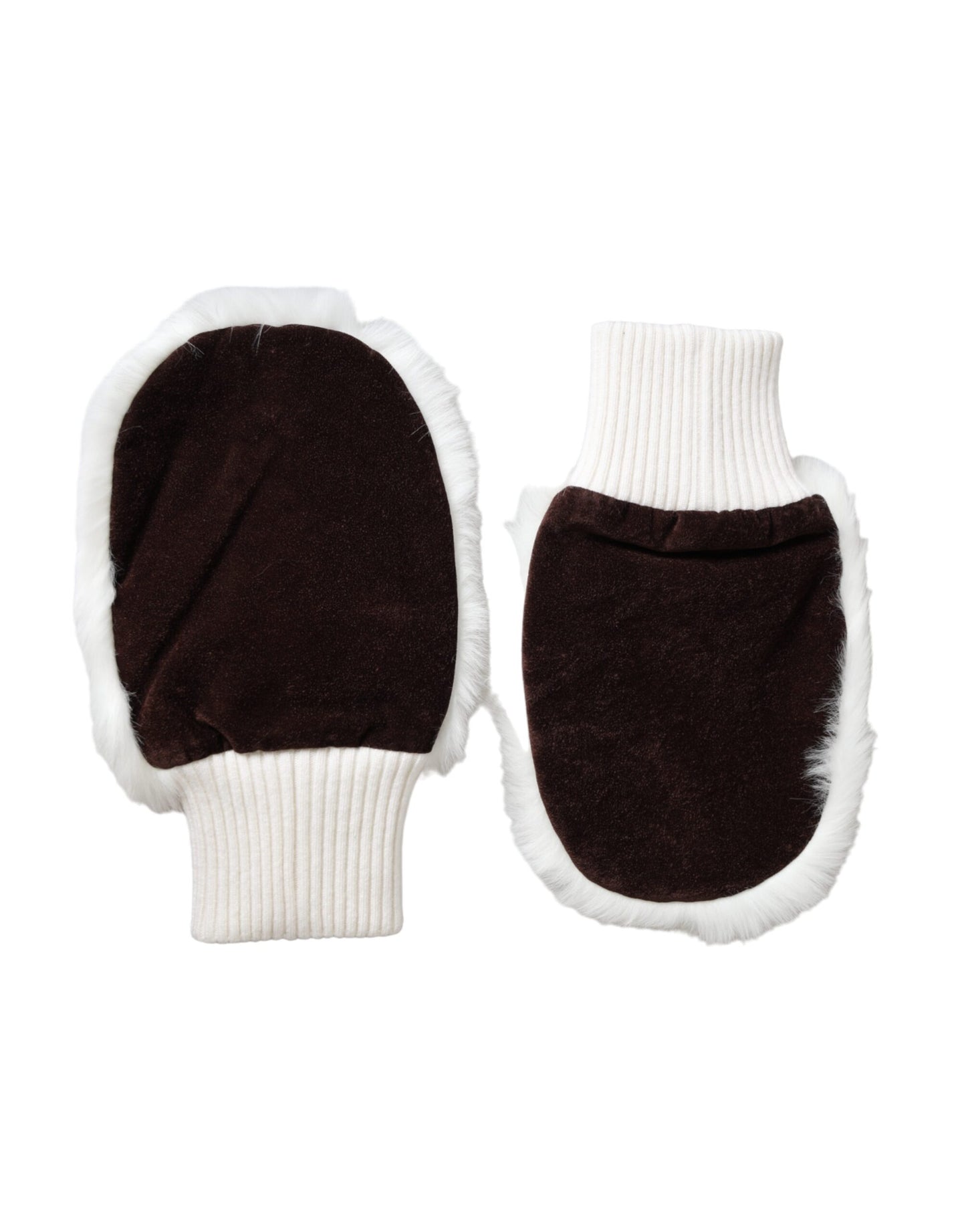 Dolce &amp; Gabbana White Acrylic Knitted Fur Wrist Mittens Gloves