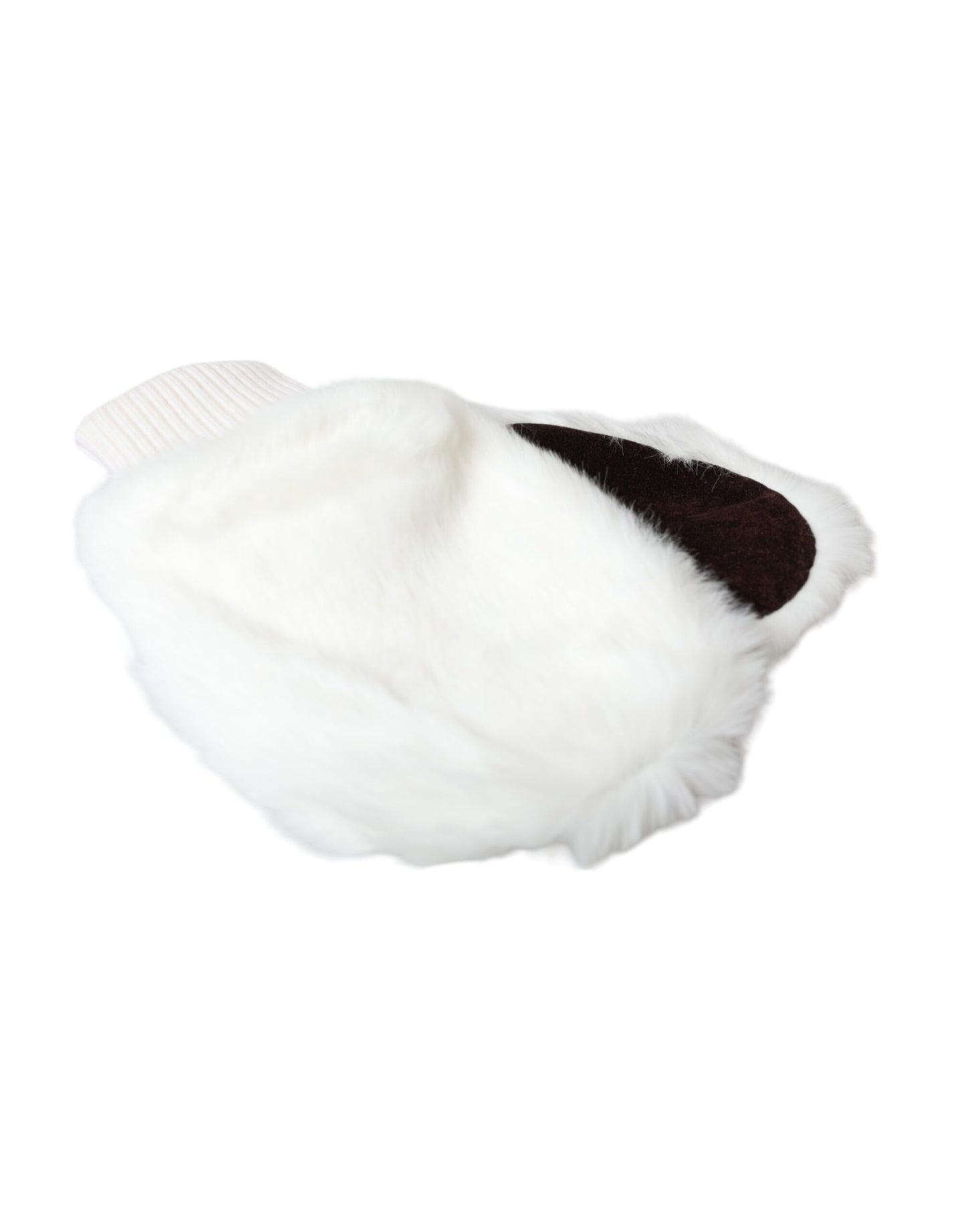 Dolce &amp; Gabbana White Acrylic Knitted Fur Wrist Mittens Gloves