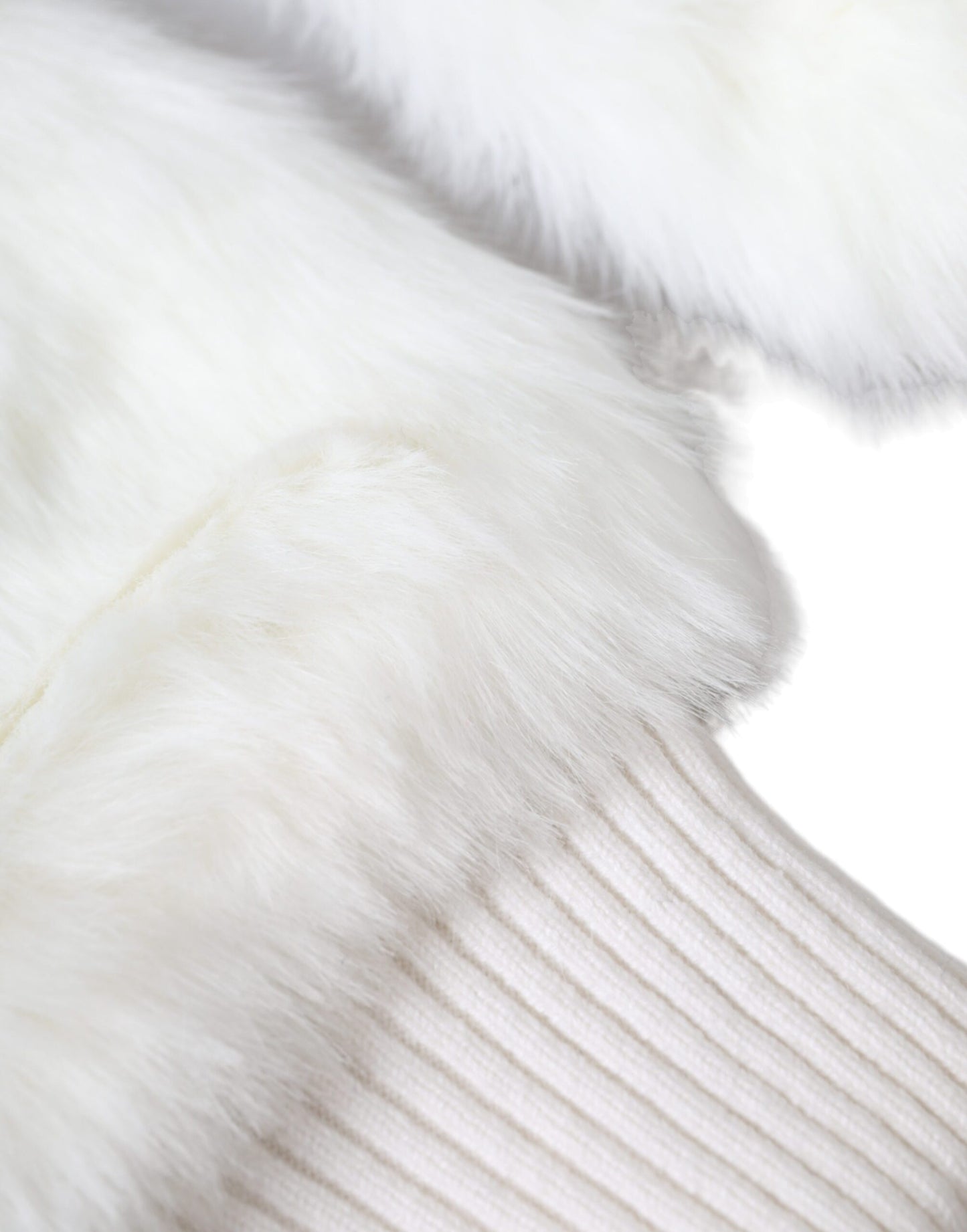 Dolce &amp; Gabbana White Acrylic Knitted Fur Wrist Mittens Gloves