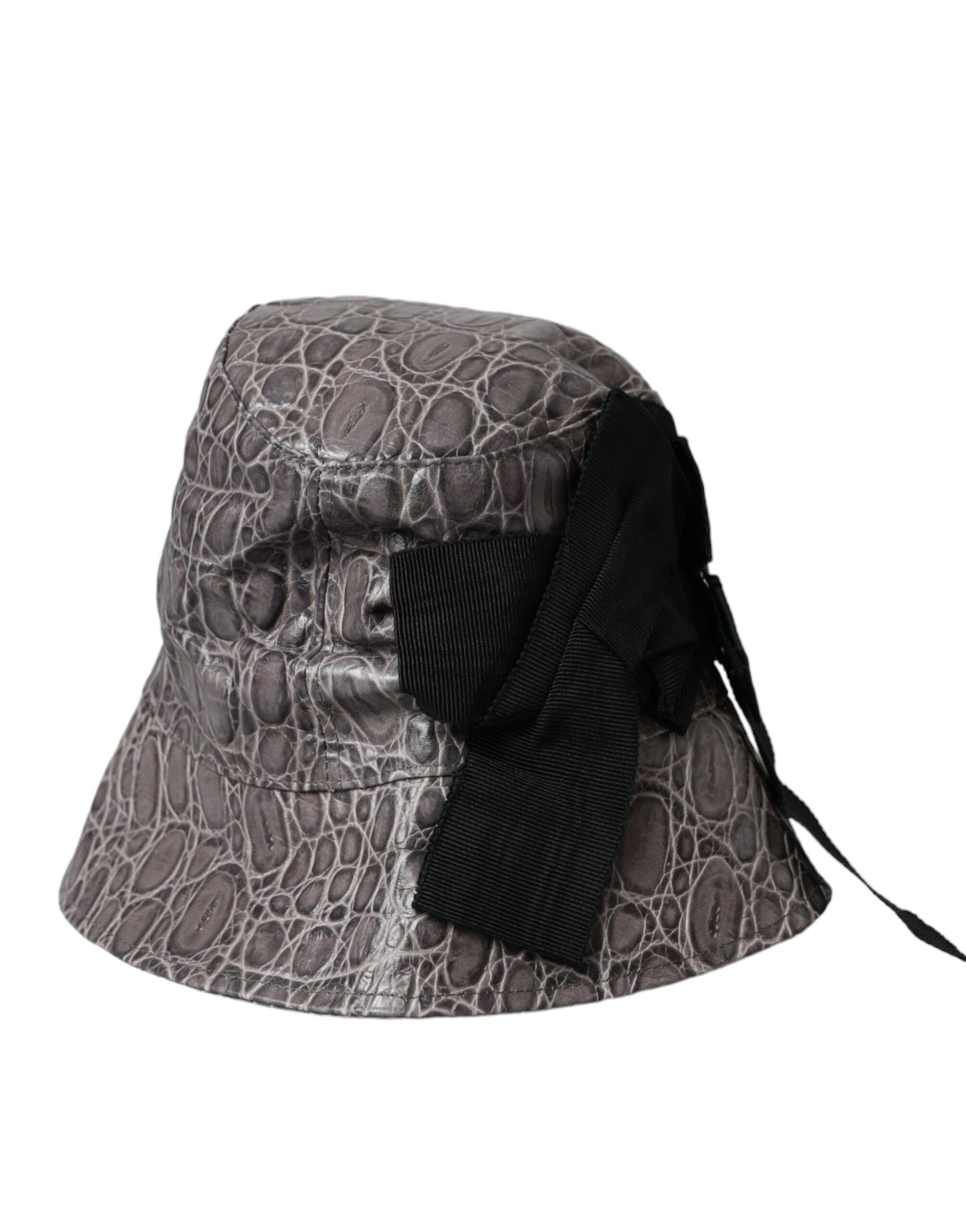 Dolce &amp; Gabbana Black-Gray Patterned Leather Bucket Hat