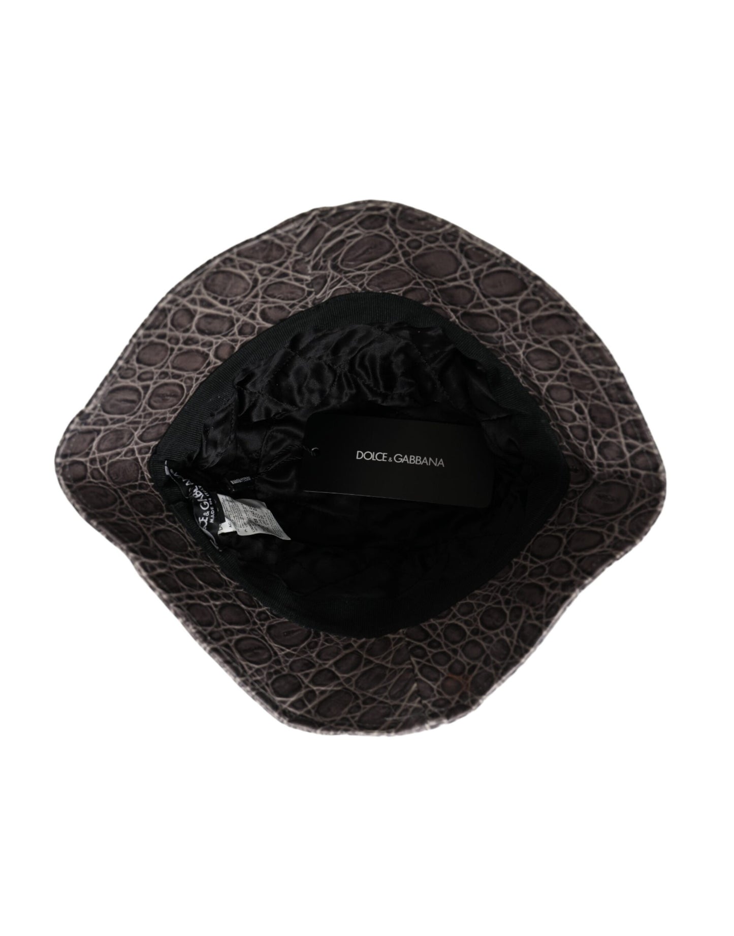 Dolce &amp; Gabbana Black-Gray Patterned Leather Bucket Hat