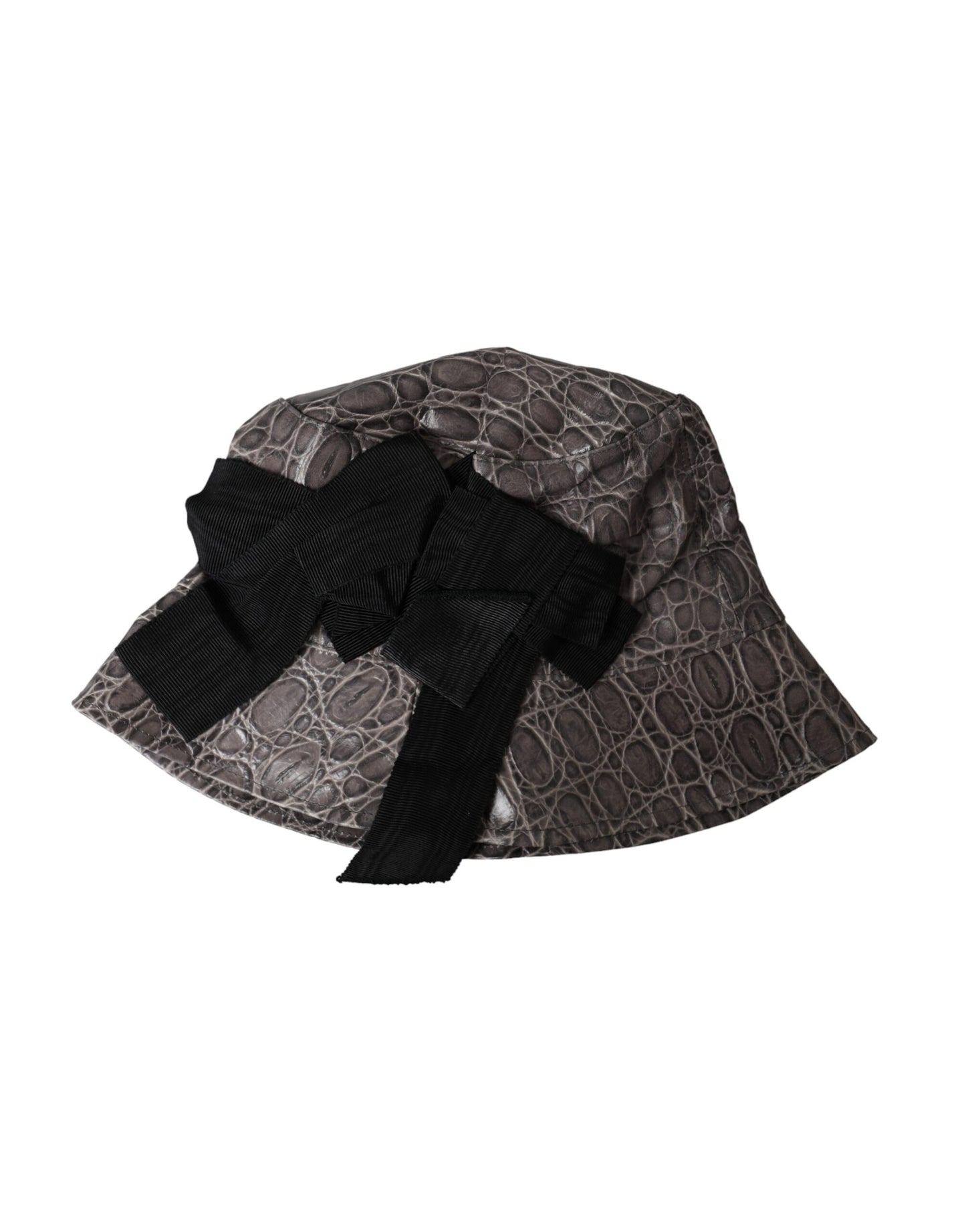 Dolce &amp; Gabbana Black-Gray Patterned Leather Bucket Hat