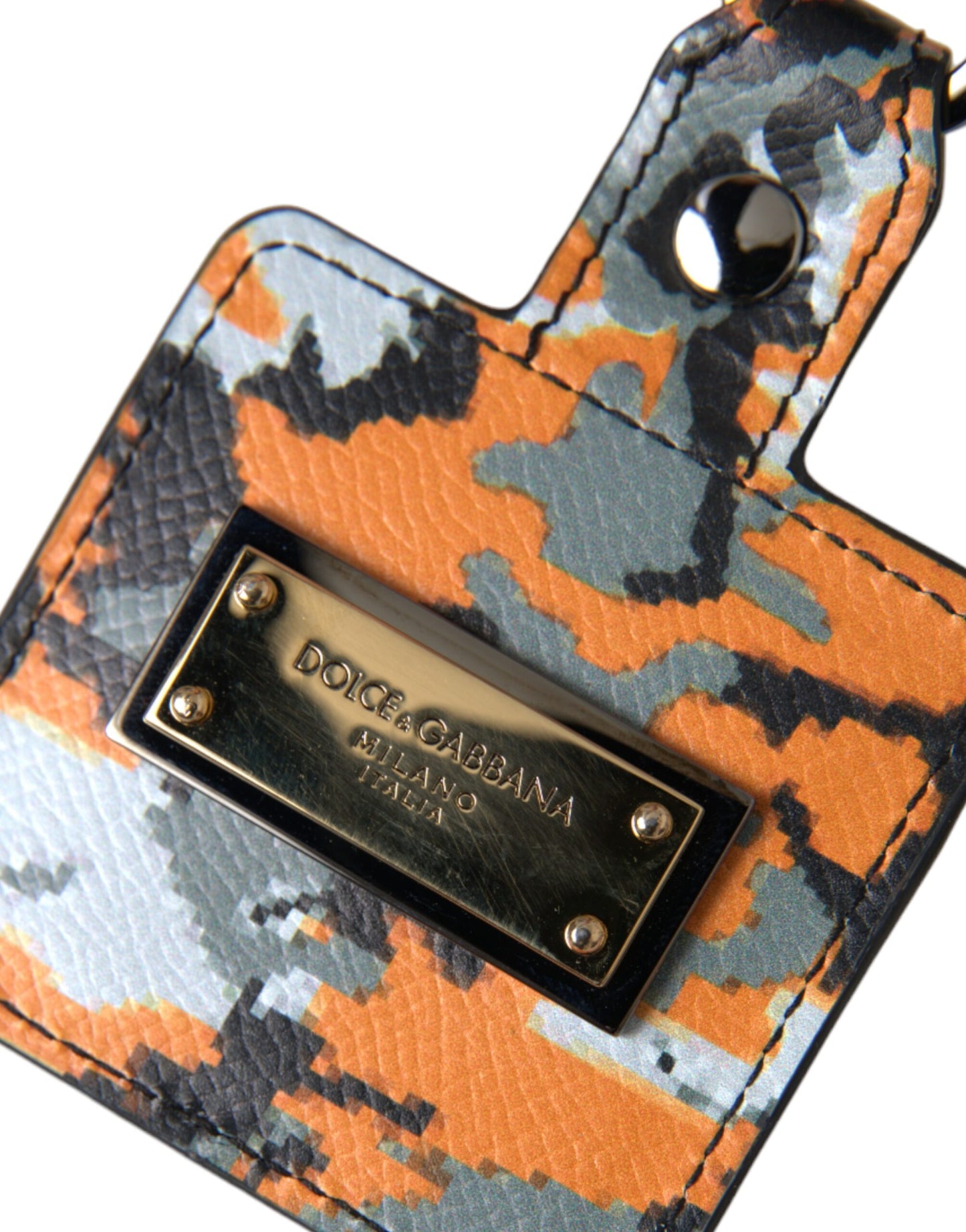 Dolce & Gabbana Multicolor Camouflage Druck Leder Logo Metall Airpods Fall