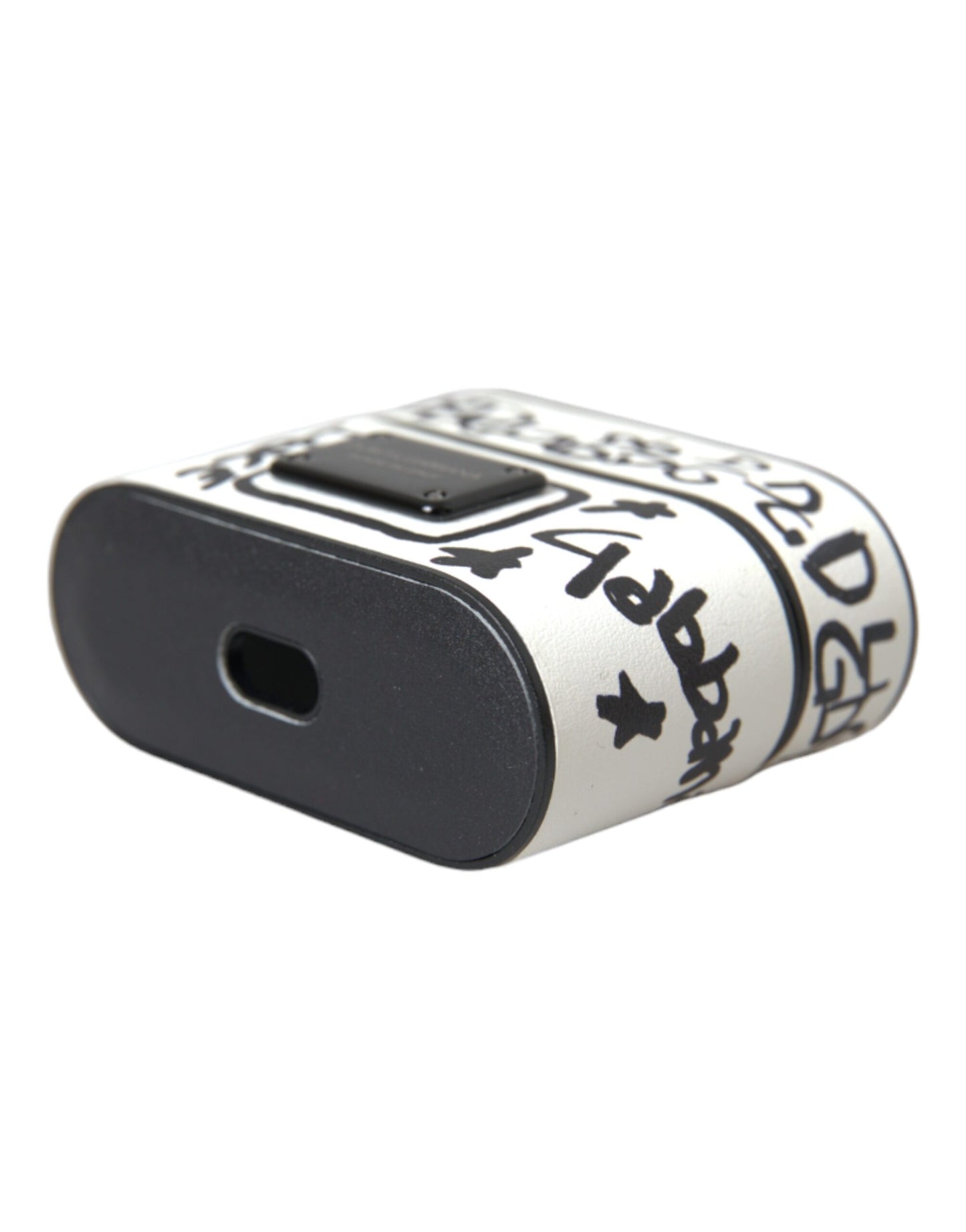 Dolce & Gabbana Schwarzes weißes Leder Scribble mit geprägtem Logo Airpods Etui