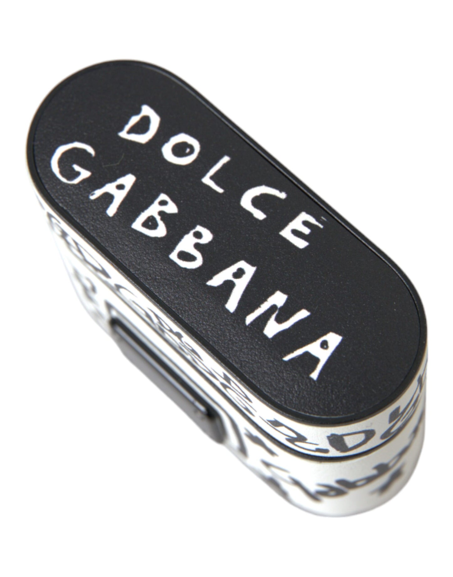 Dolce & Gabbana Schwarzes weißes Leder Scribble mit geprägtem Logo Airpods Etui