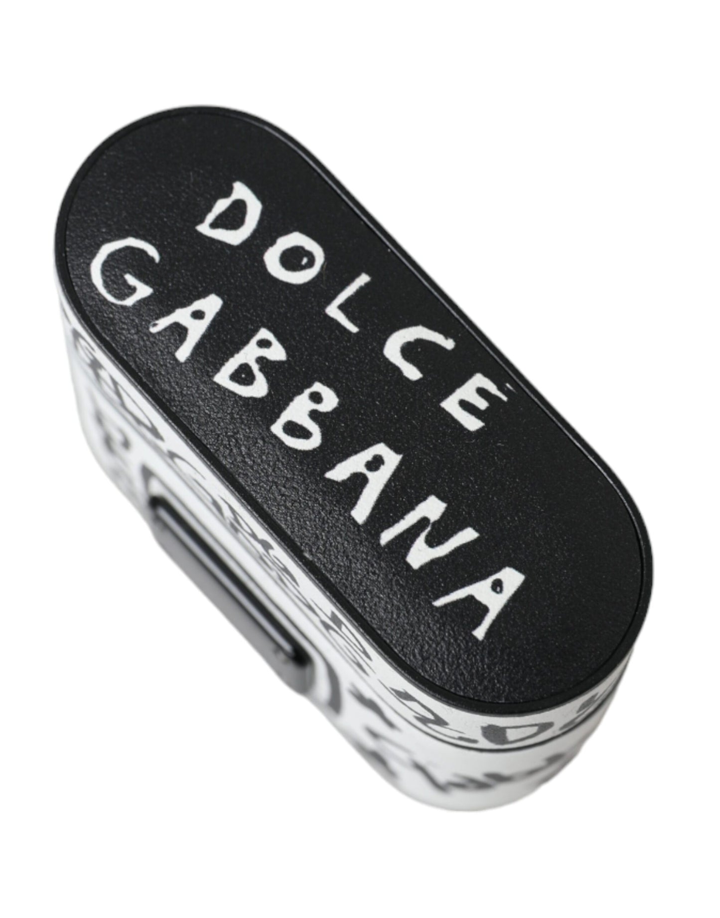 Dolce & Gabbana Schwarzes weißes Leder Scribble mit geprägtem Logo Airpods Etui