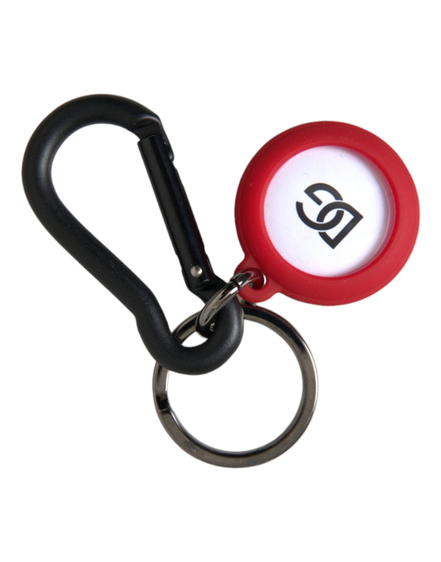 Dolce &amp; Gabbana Red Rubber DG Logo Round Metal Brass Keyring Keychain