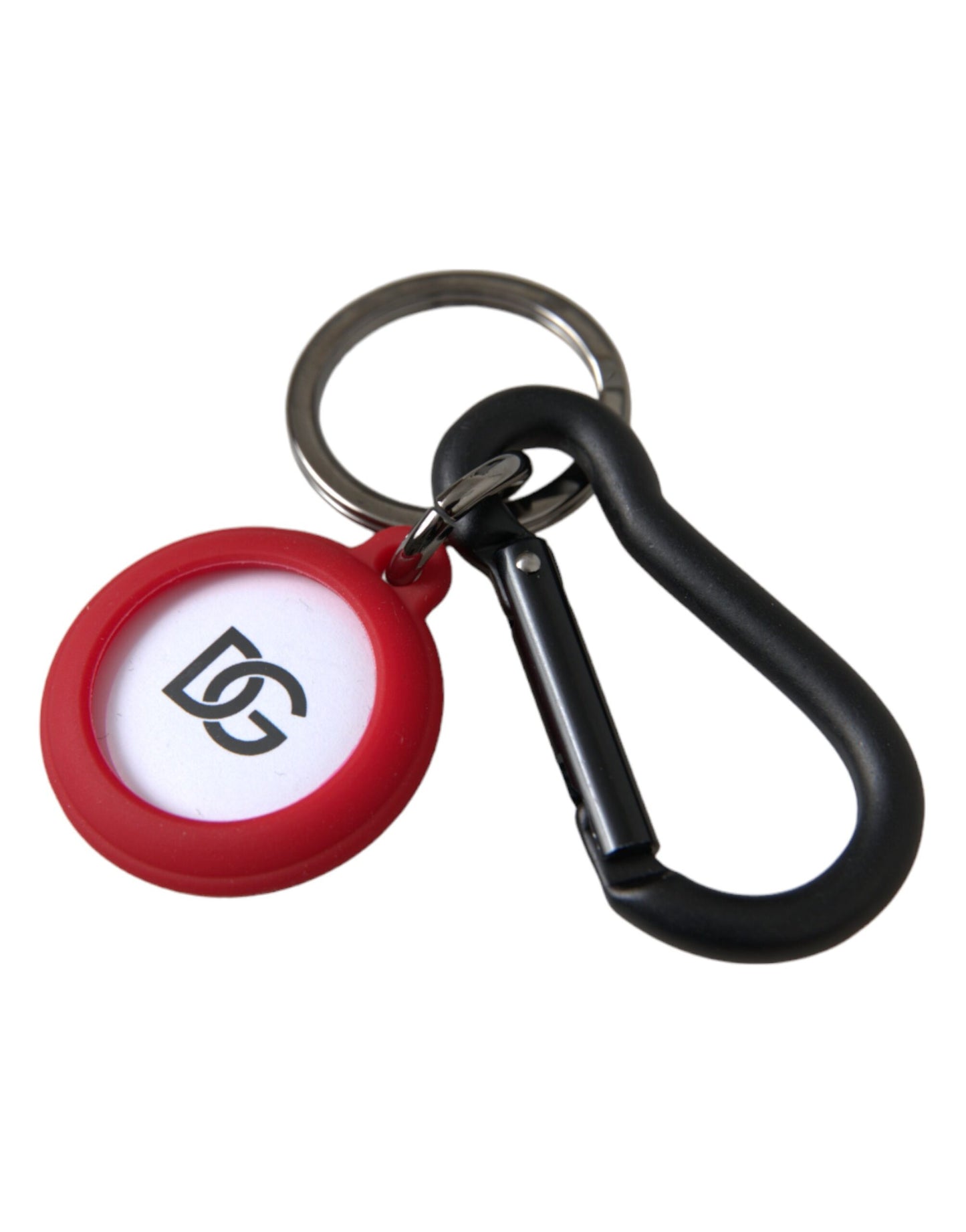 Dolce &amp; Gabbana Red Rubber DG Logo Round Metal Brass Keyring Keychain