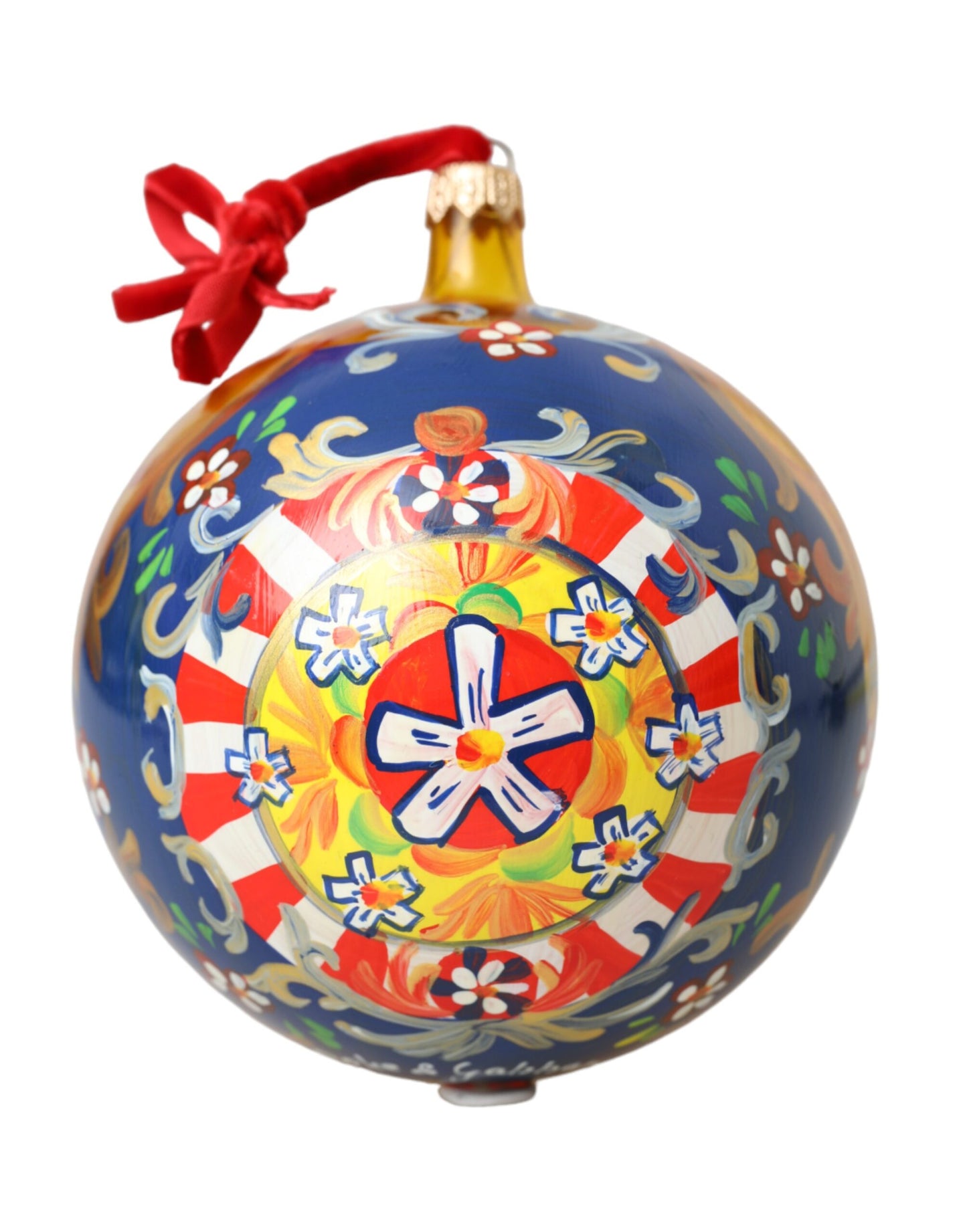 Dolce &amp; Gabbana Gold-Tone Carretto Print Round Ornament Christmas Ball