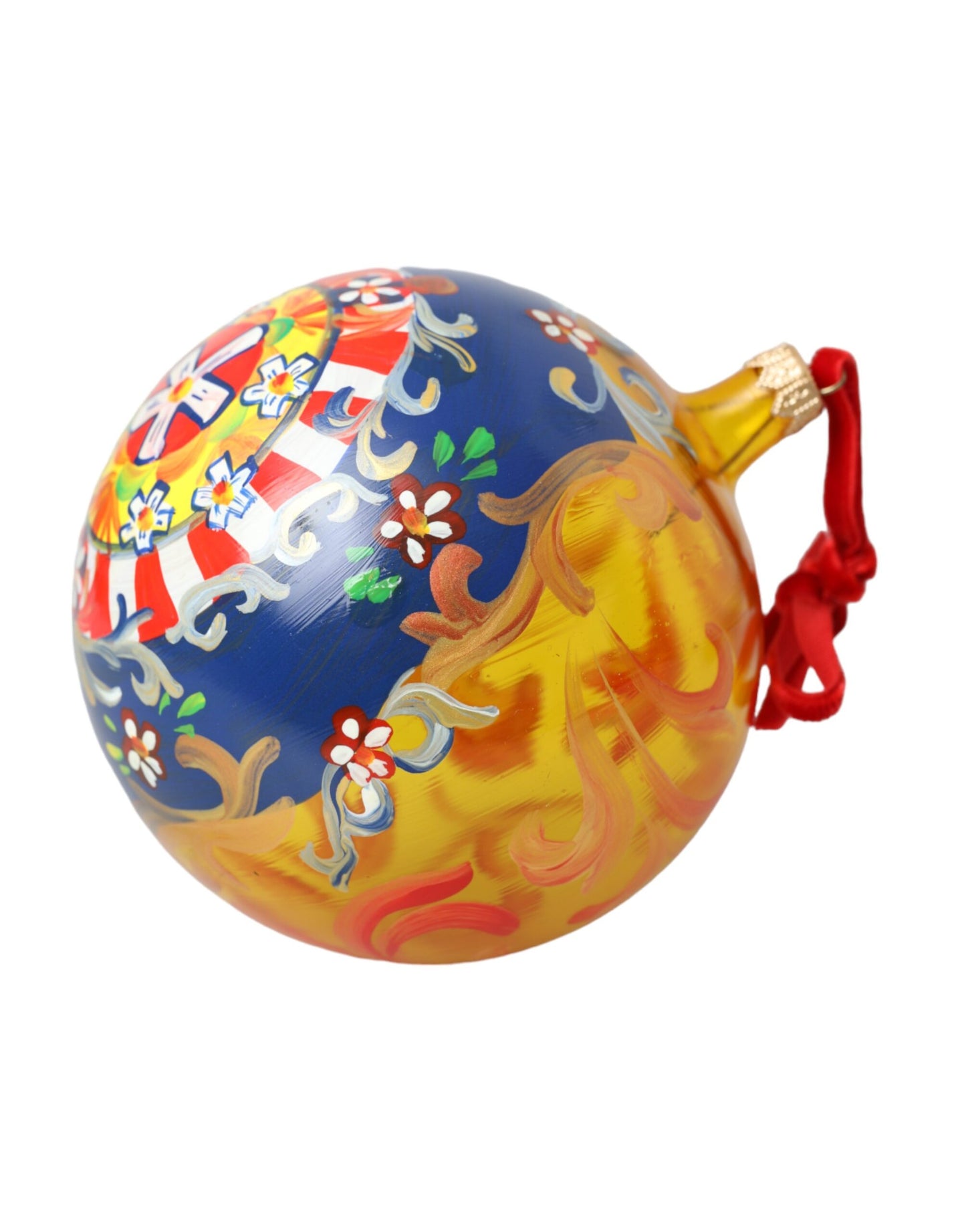 Dolce &amp; Gabbana Gold-Tone Carretto Print Round Ornament Christmas Ball