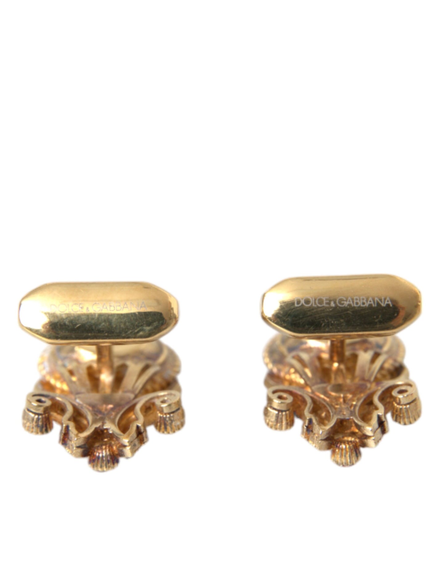 Dolce &amp; Gabbana Gold-colored 925 Sterling Silver Crystal Cufflink