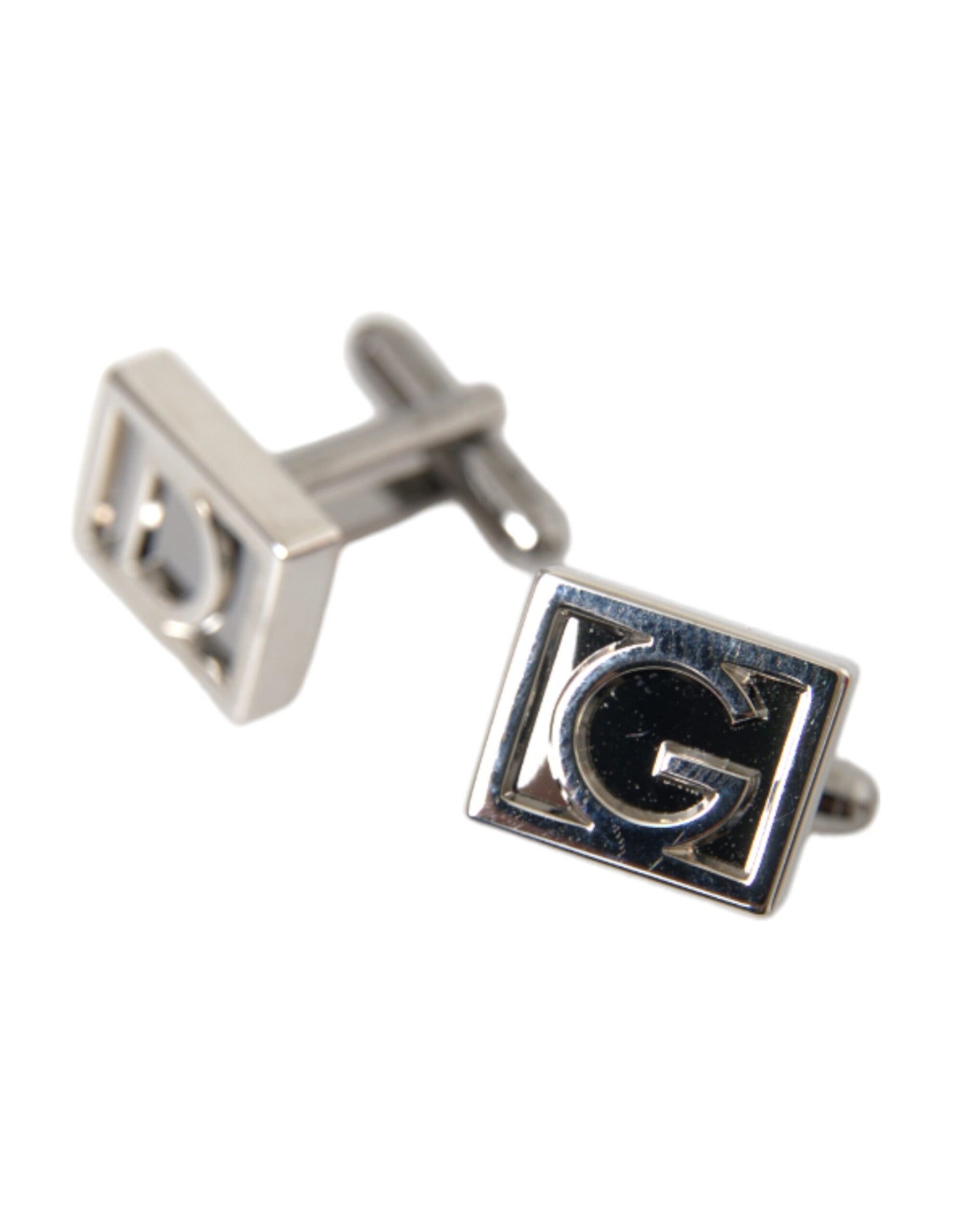 Dolce &amp; Gabbana Silver Plated Metal Brass DG Logo Pin Cufflinks