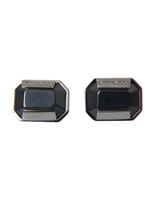 Dolce &amp; Gabbana Silver Plated Brass Pin Crystal Cufflinks