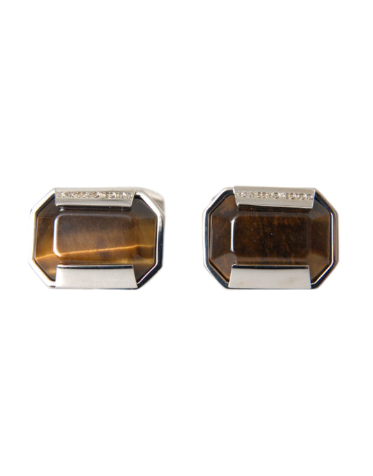 Dolce &amp; Gabbana Silver Plated Brass Pin Crystal Cufflinks