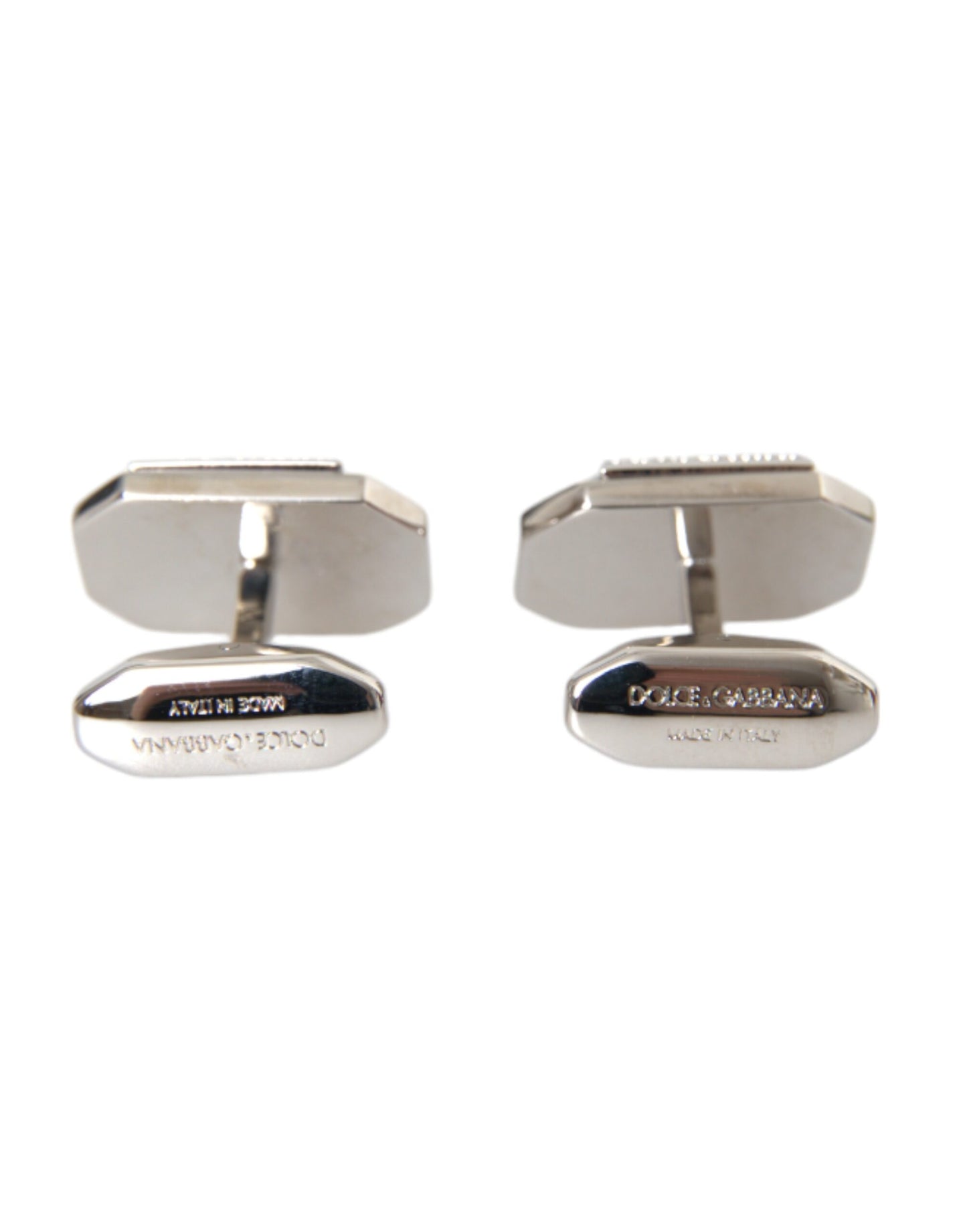 Dolce &amp; Gabbana Silver Plated Brass Pin Crystal Cufflinks