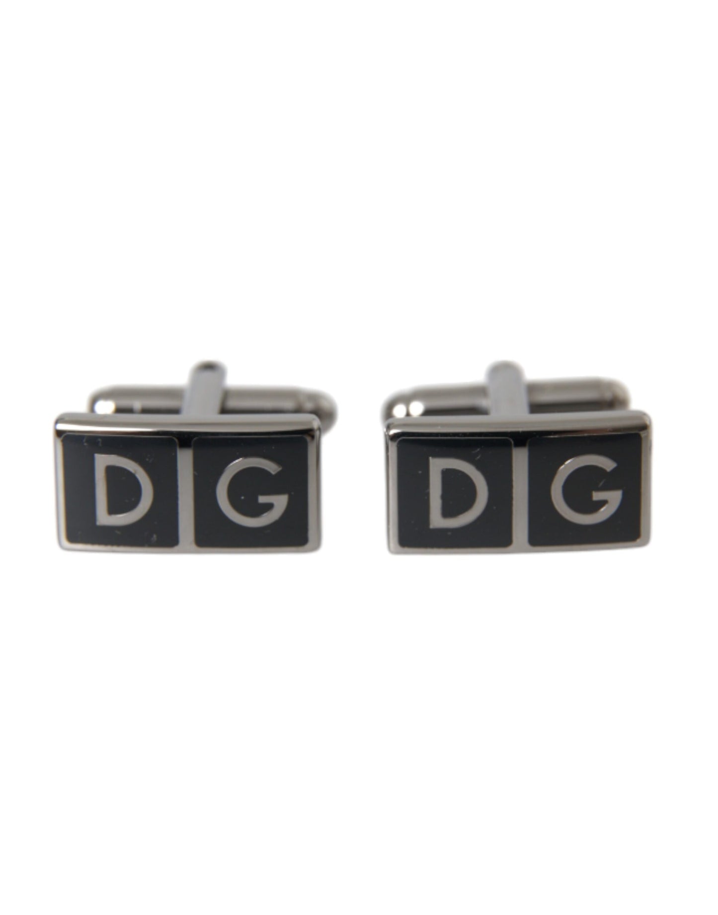 Dolce &amp; Gabbana Silver Plated Metal Brass DG Logo Pin Cufflinks