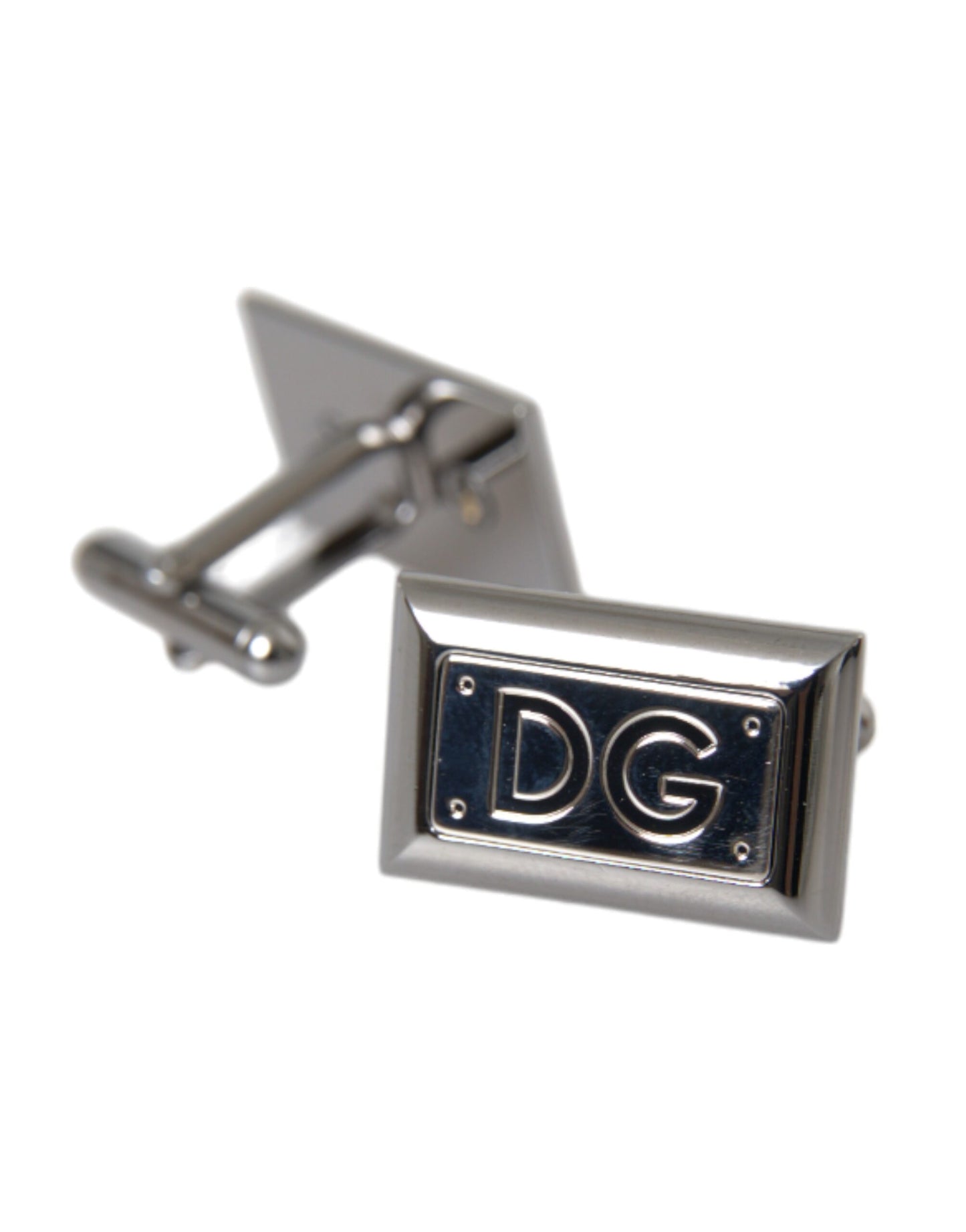 Dolce &amp; Gabbana Silver Plated Metal Brass DG Logo Pin Cufflinks