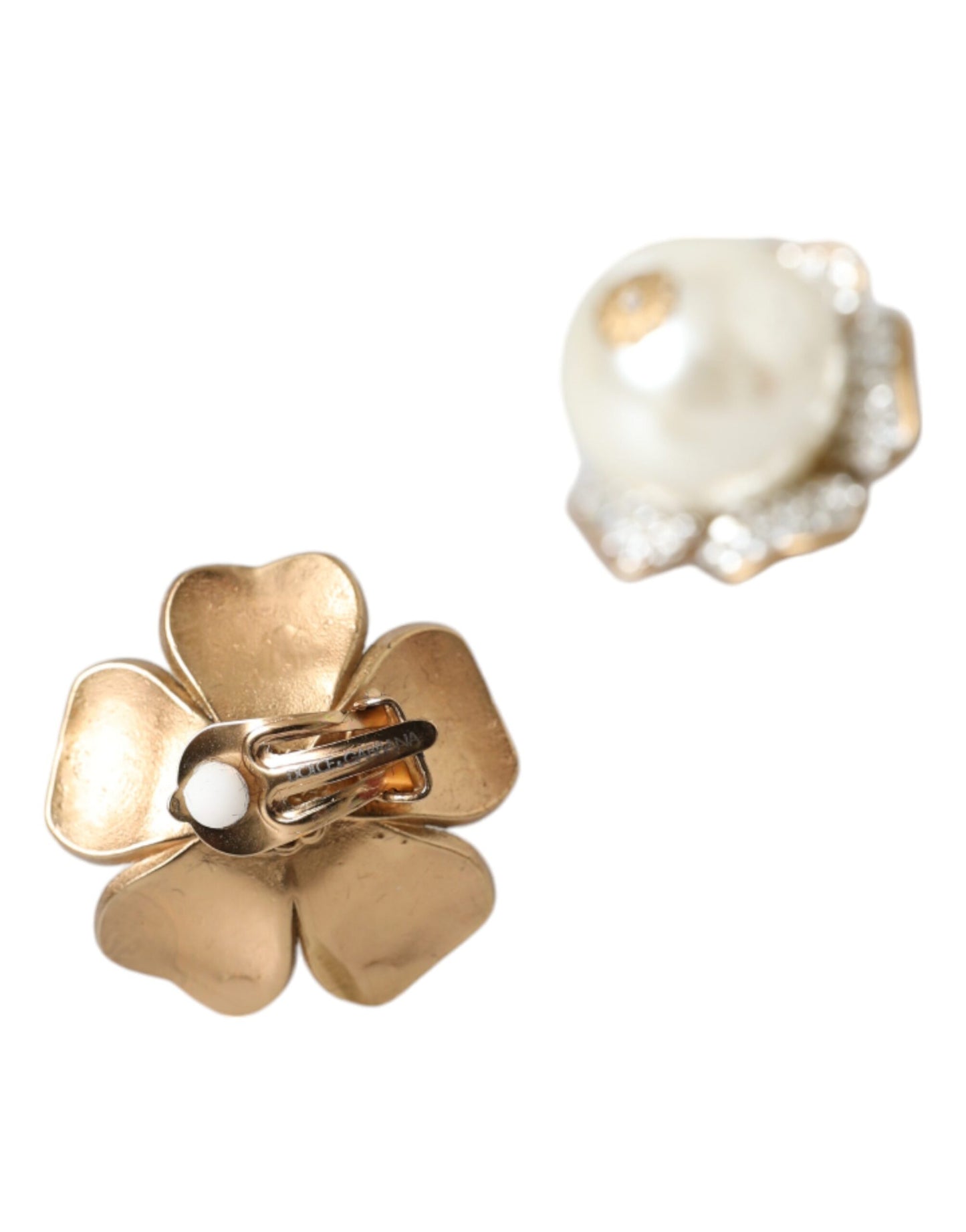 Dolce &amp; Gabbana Gold-Tone Maxi Faux Pearl Floral Clip-On Jewelry Earrings