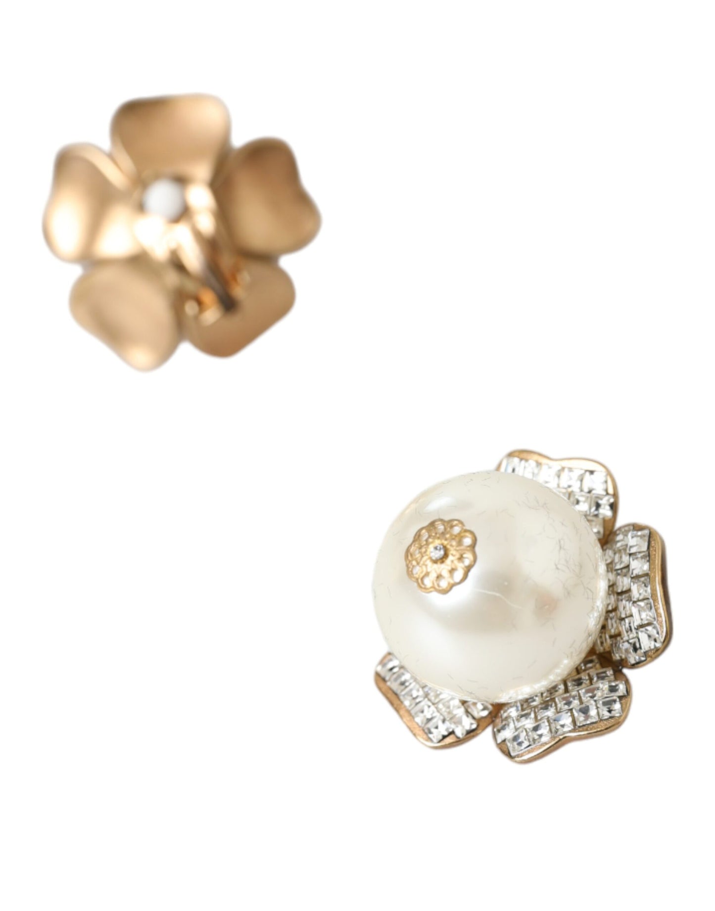 Dolce &amp; Gabbana Gold-Tone Maxi Faux Pearl Floral Clip-On Jewelry Earrings