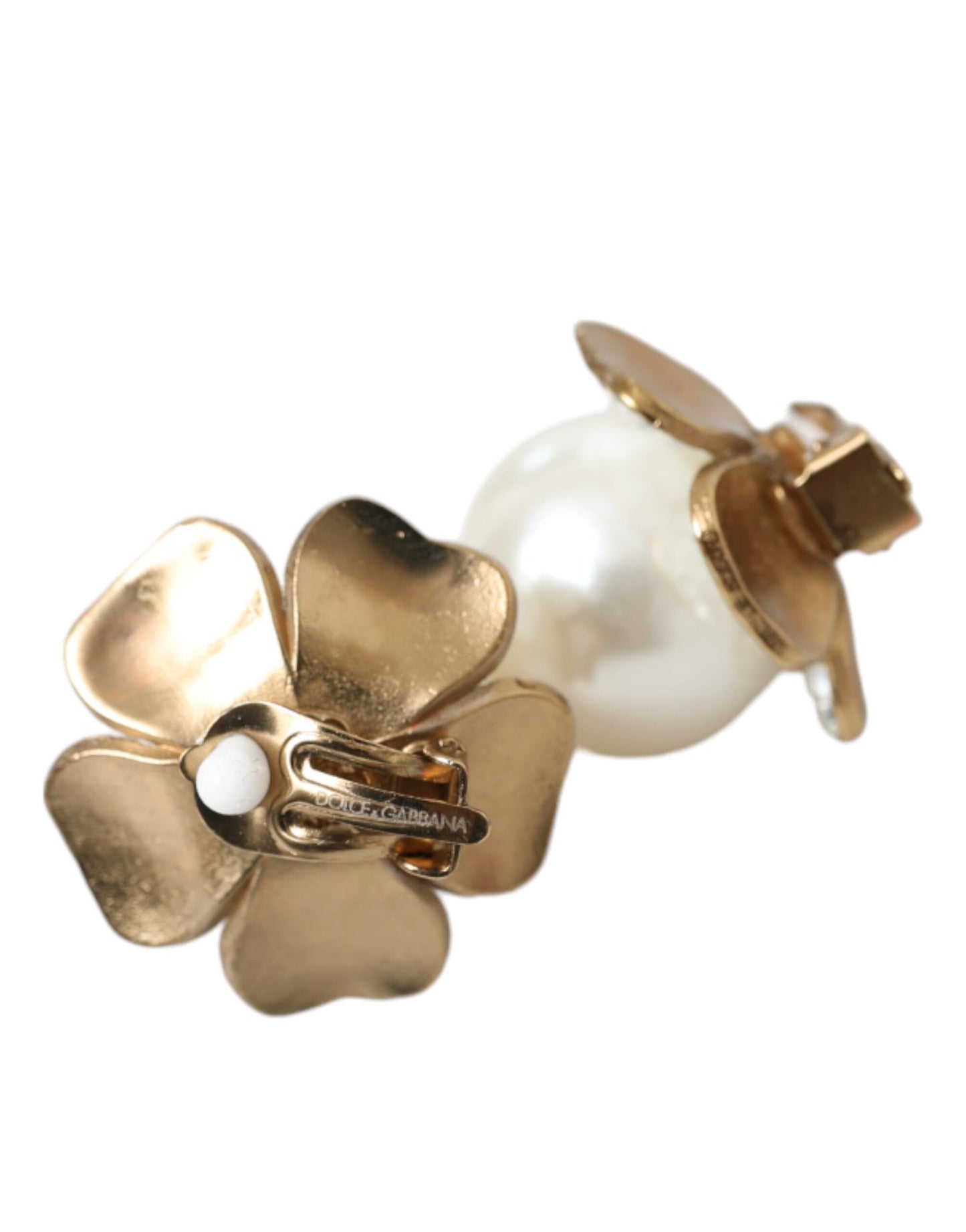 Dolce &amp; Gabbana Gold-Tone Maxi Faux Pearl Floral Clip-On Jewelry Earrings