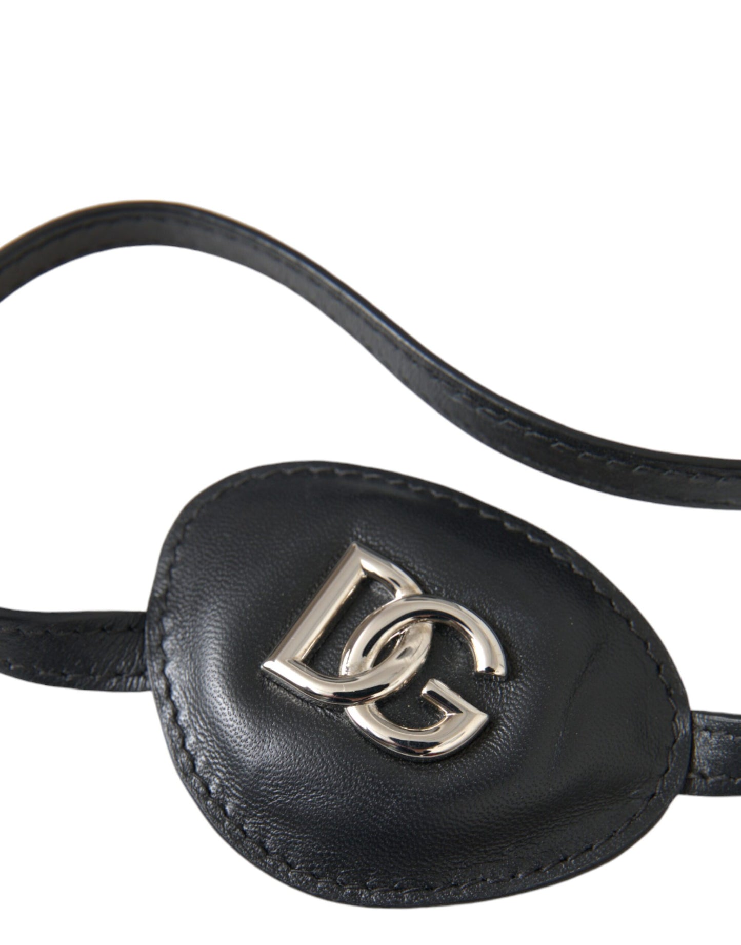 Dolce & Gabbana Schwarzes Kalbsleder Metall DG Logo Augenklappe