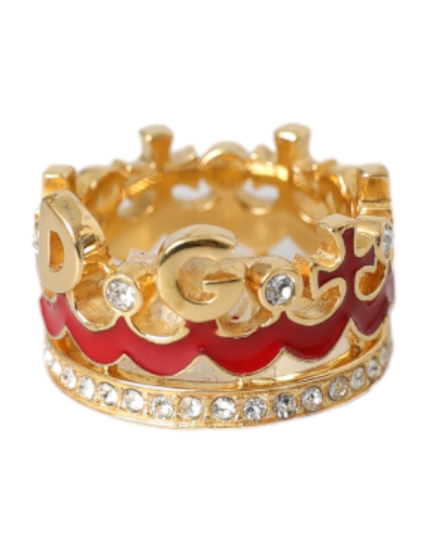 Dolce &amp; Gabbana Gold-Tone Brass Crystal Enamel DG CROWN Statement Ring