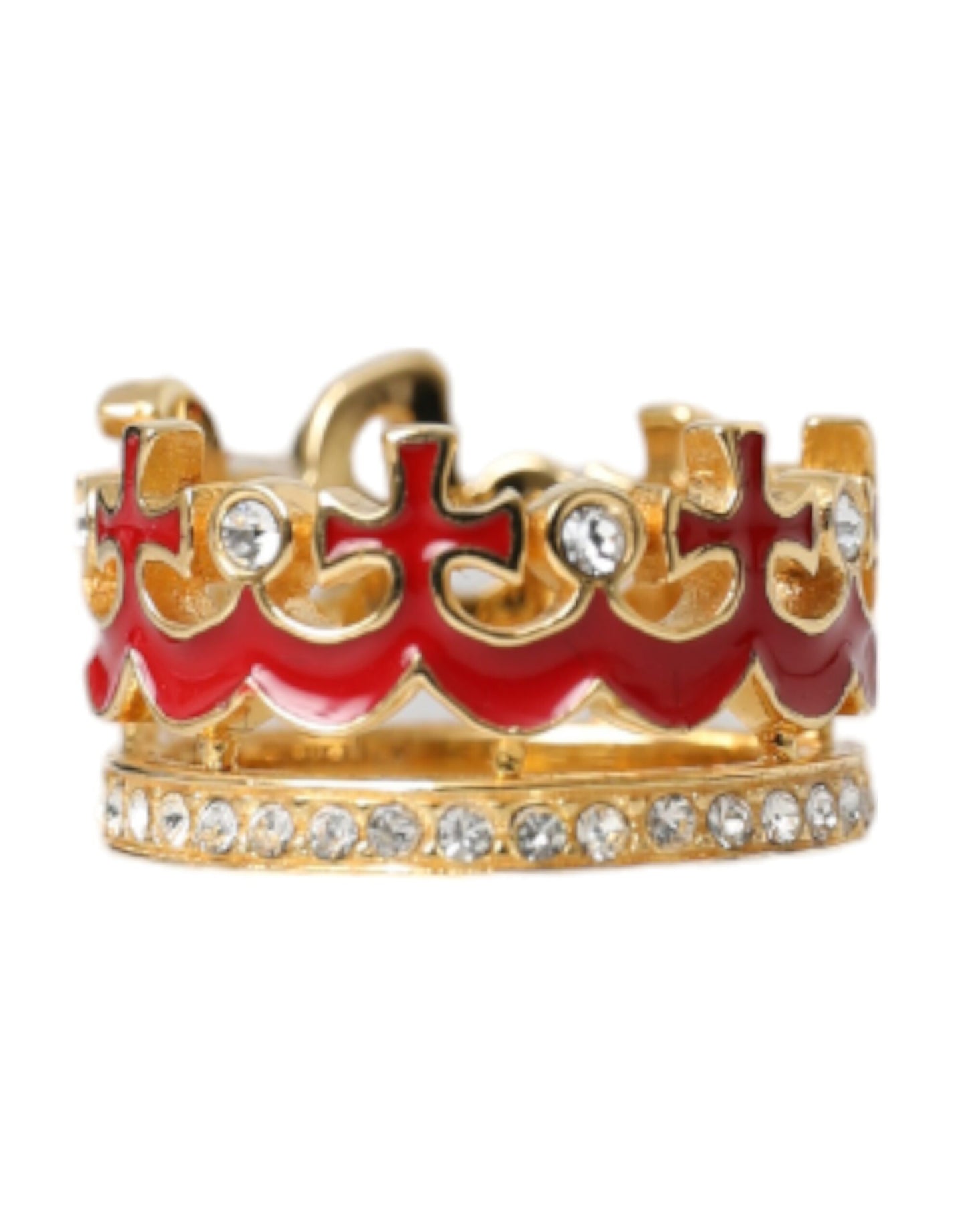 Dolce &amp; Gabbana Gold-Tone Brass Crystal Enamel DG CROWN Statement Ring