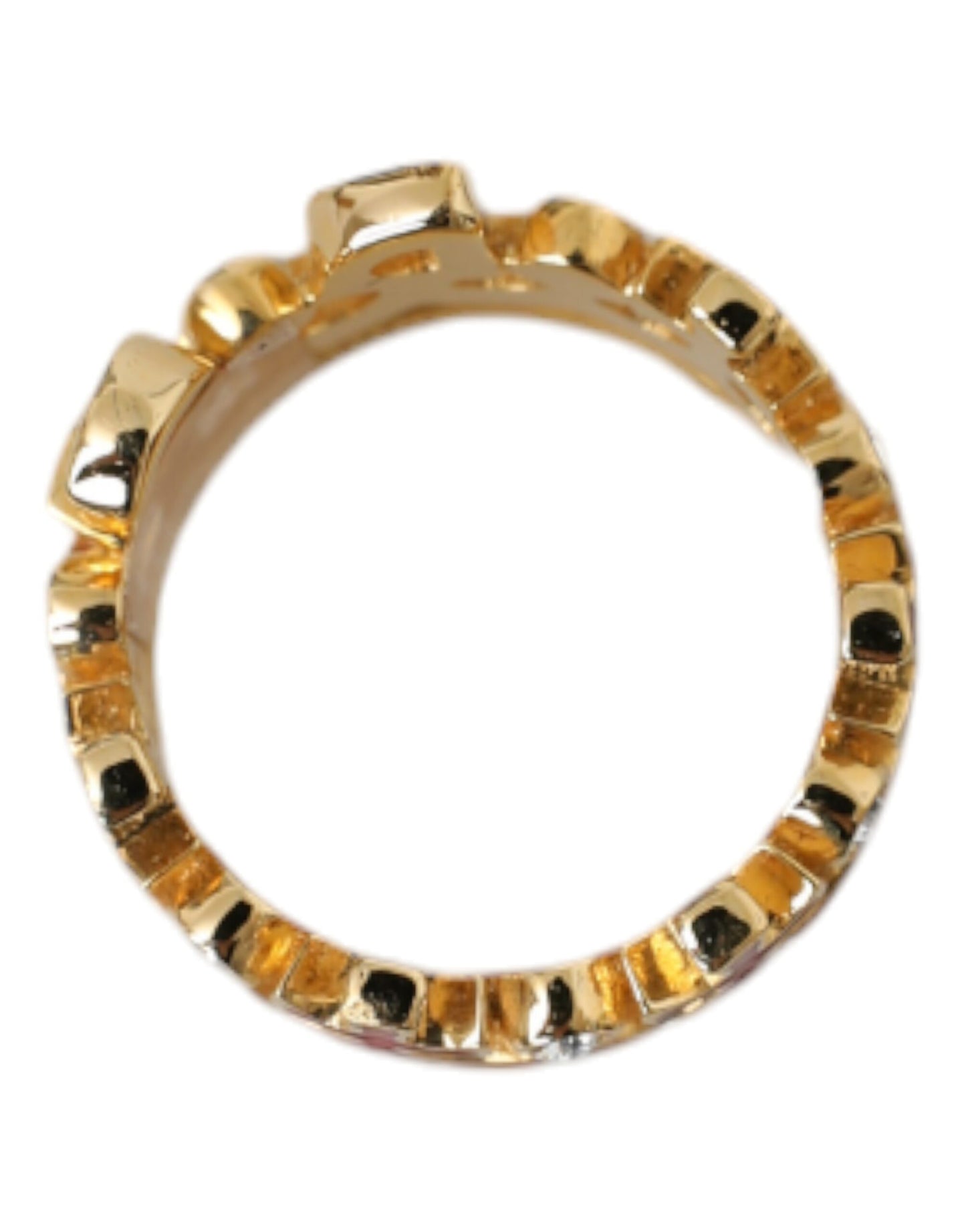 Dolce &amp; Gabbana Gold-Tone Brass Crystal Enamel DG CROWN Statement Ring