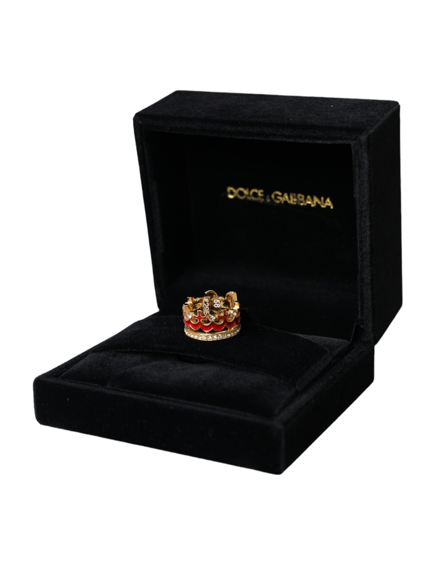 Dolce &amp; Gabbana Gold-Tone Brass Crystal Enamel DG CROWN Statement Ring