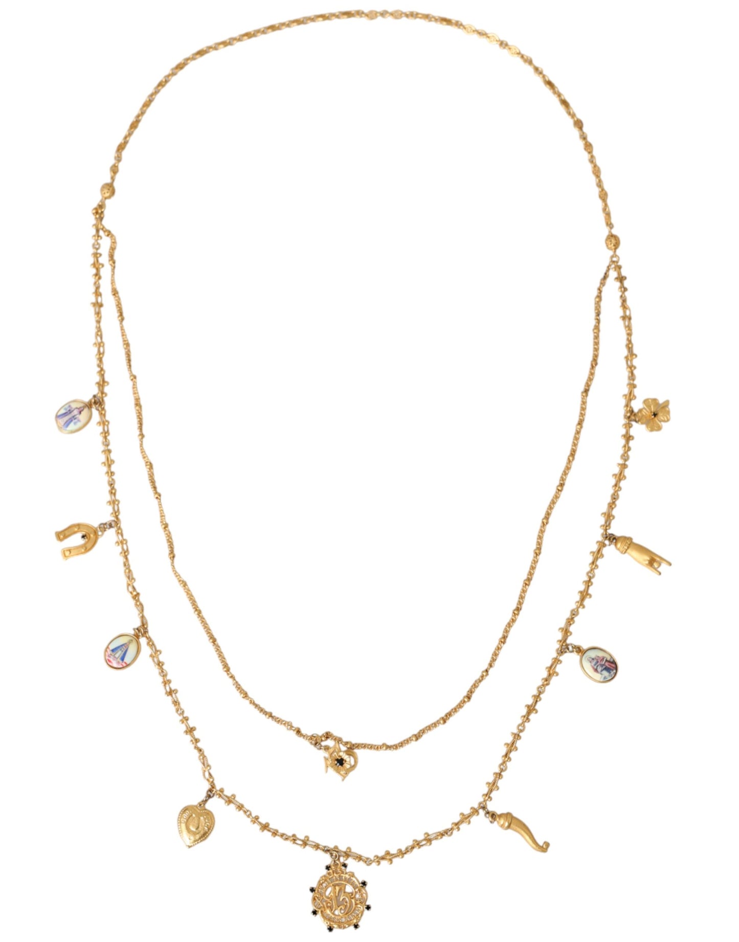 Dolce &amp; Gabbana Gold-Tone Chain Brass Charm Statement Sicily Necklace