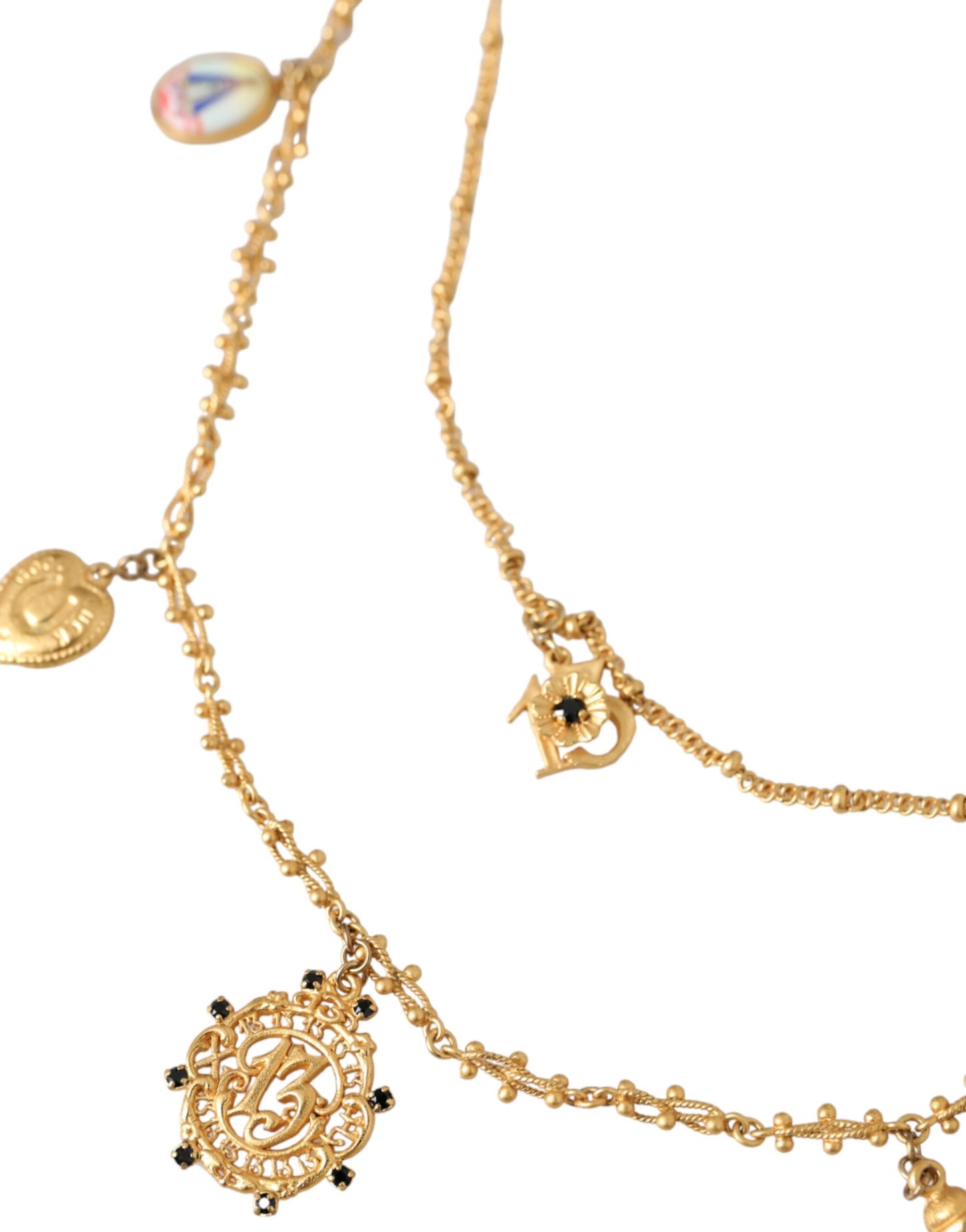 Dolce &amp; Gabbana Gold-Tone Chain Brass Charm Statement Sicily Necklace