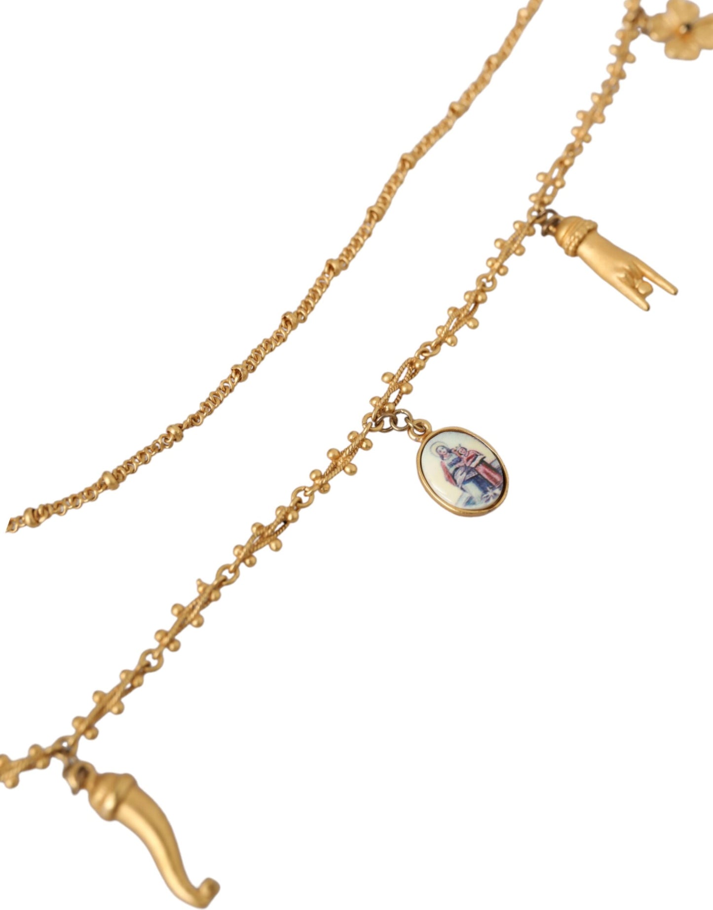 Dolce &amp; Gabbana Gold-Tone Chain Brass Charm Statement Sicily Necklace