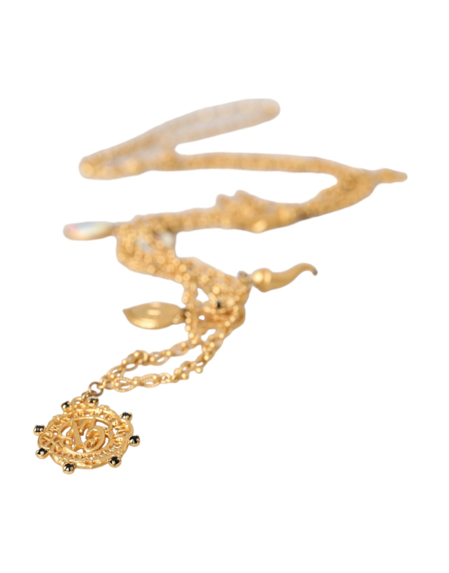 Dolce &amp; Gabbana Gold-Tone Chain Brass Charm Statement Sicily Necklace