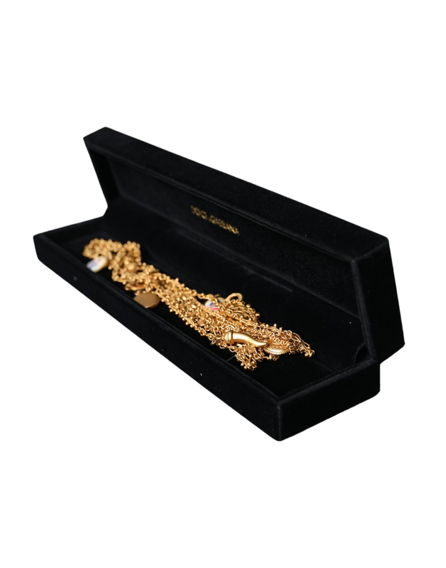 Dolce &amp; Gabbana Gold-Tone Chain Brass Charm Statement Sicily Necklace