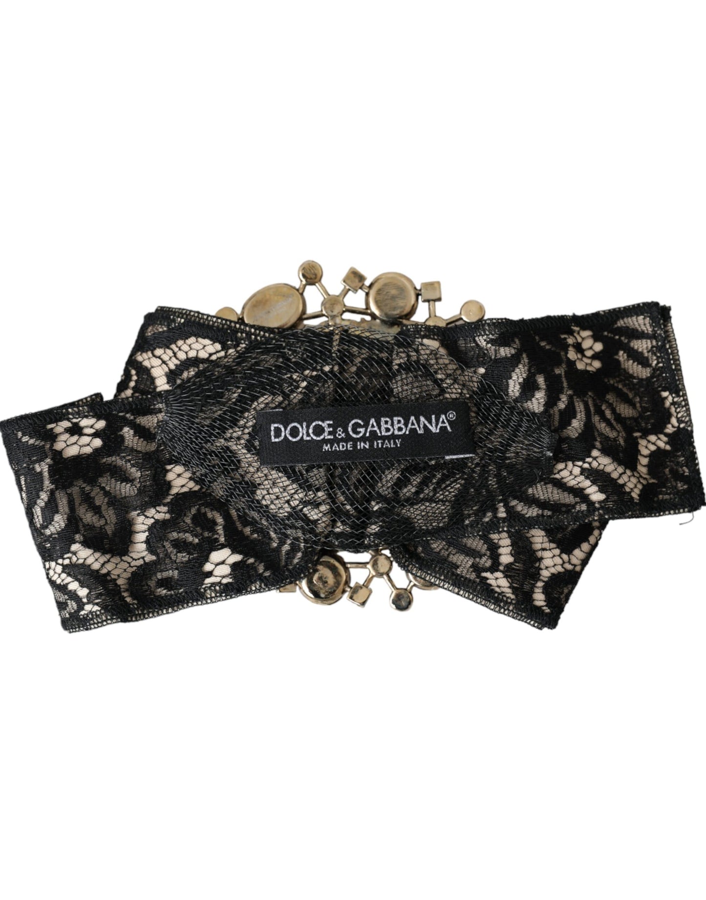 Dolce &amp; Gabbana Black Lace Crystal Handmade Brooch Hairpin