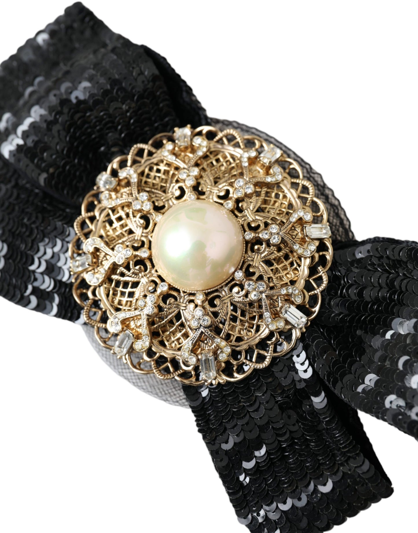 Dolce &amp; Gabbana Black Sequin Pearl Handmade Brooch Hairpin