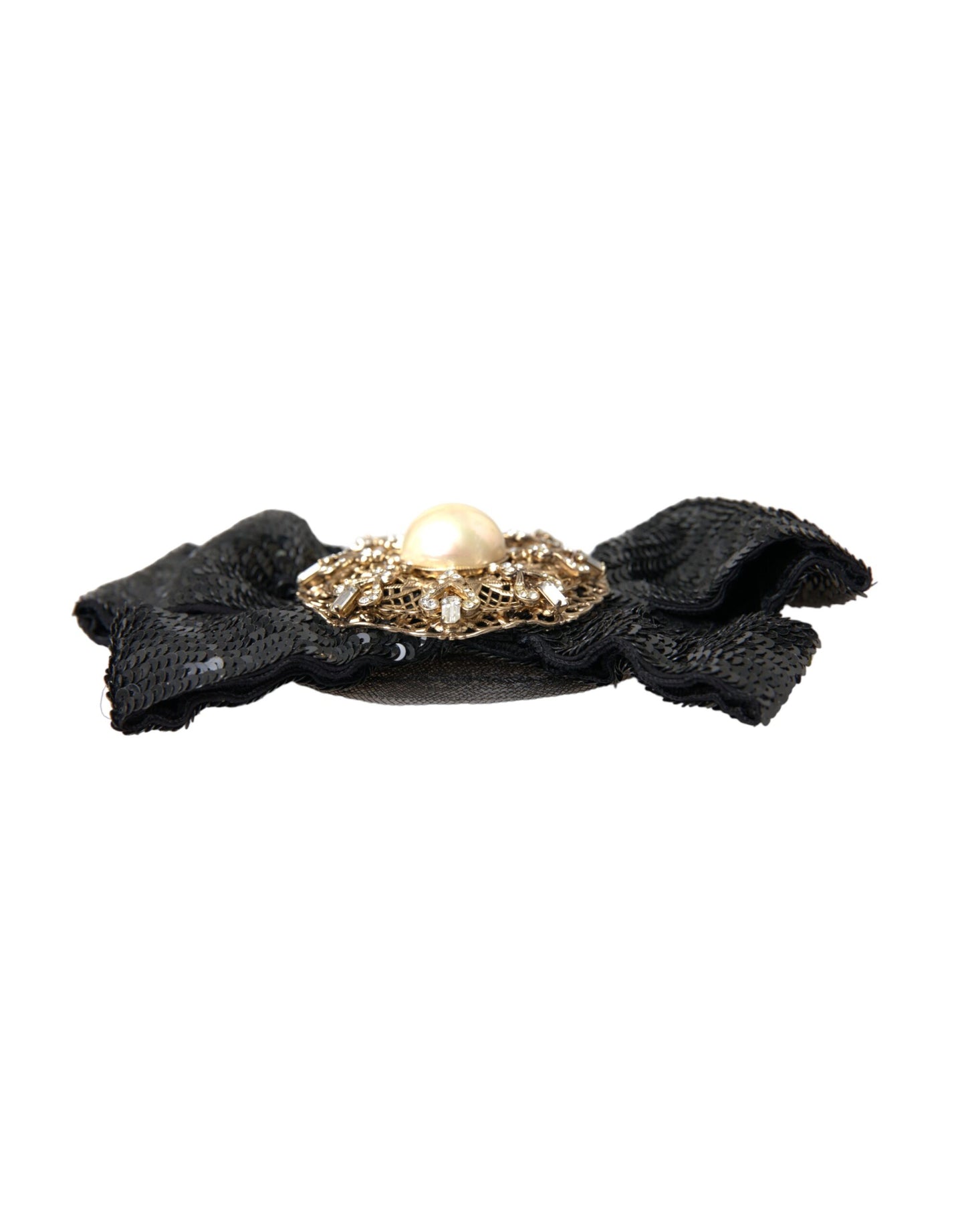 Dolce &amp; Gabbana Black Sequin Pearl Handmade Brooch Hairpin