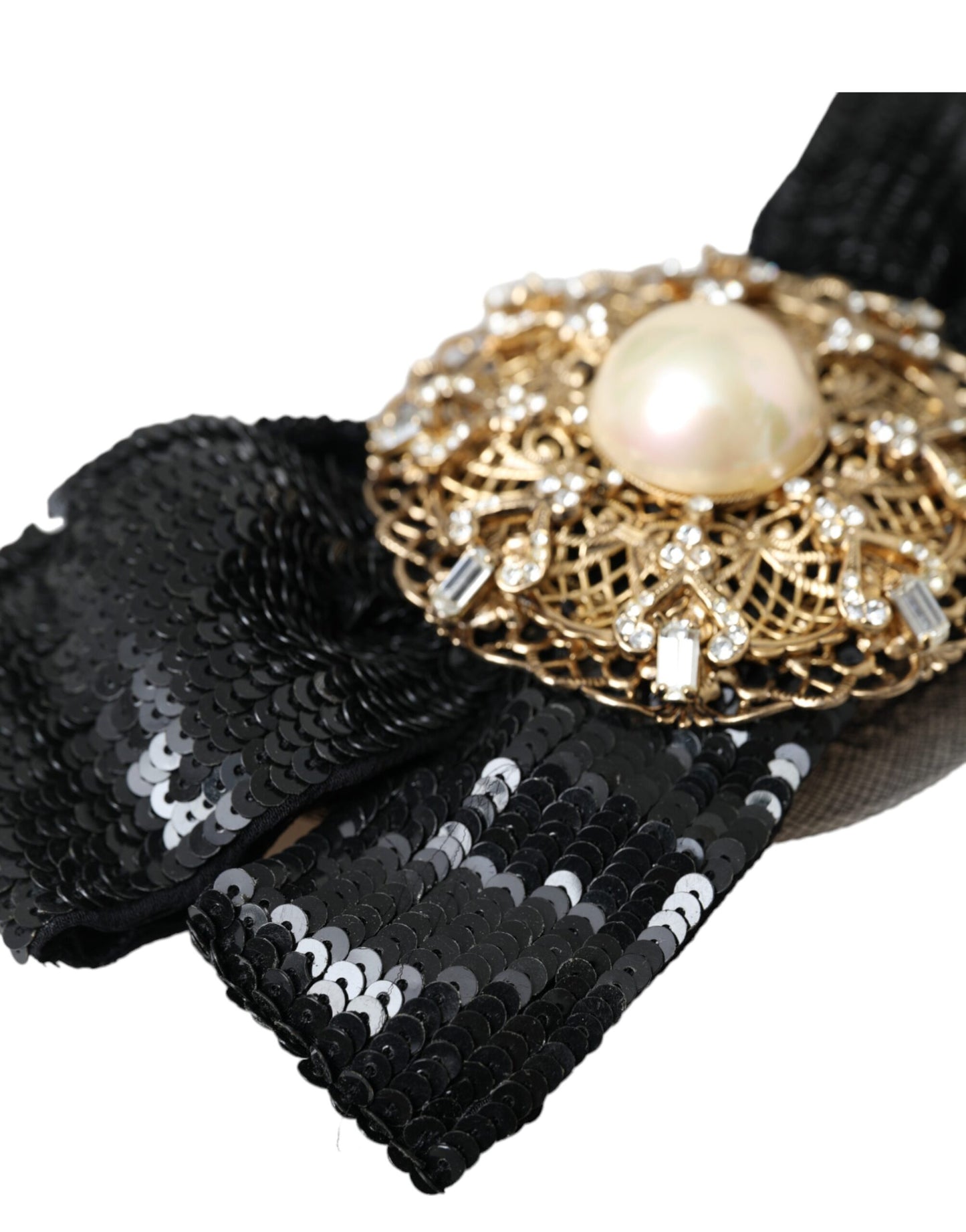 Dolce &amp; Gabbana Black Sequin Pearl Handmade Brooch Hairpin