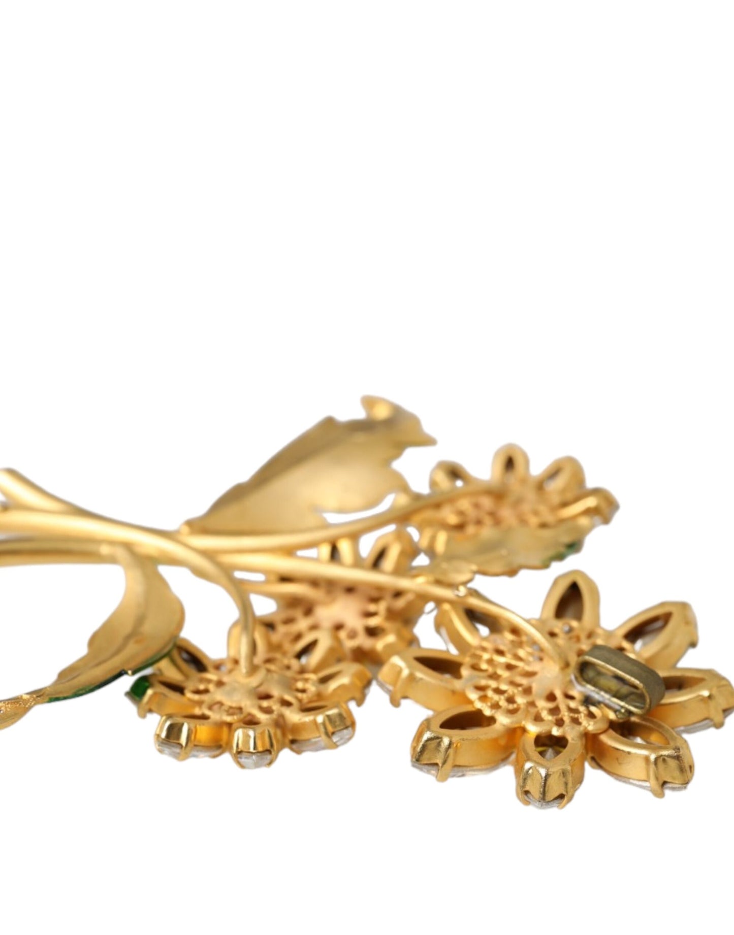 Dolce &amp; Gabbana Gold Yellow Green Filigree Flower Crystals Brooch Pin