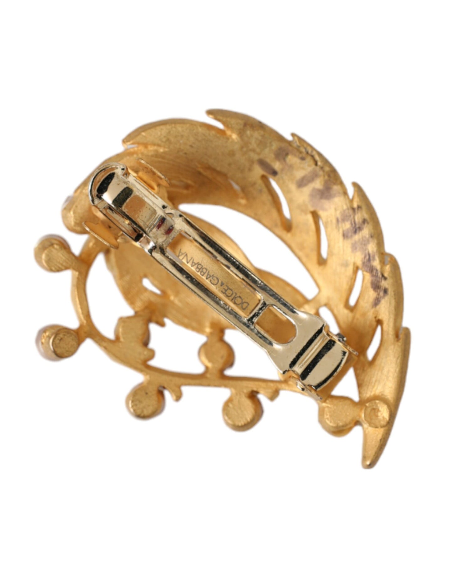 Dolce &amp; Gabbana Gold Brass Leaf Embellished Jewelry Brooch Hair Pin