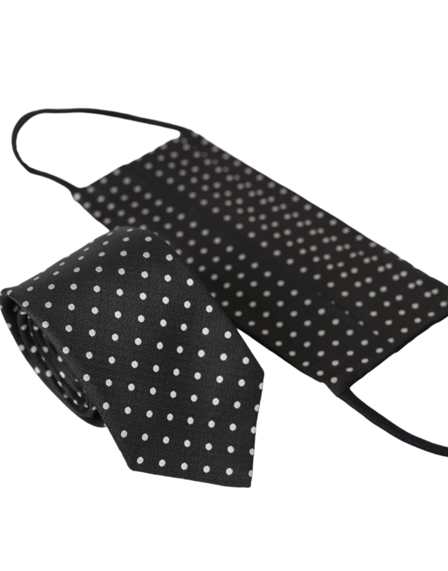 Dolce & Gabbana Schwarz Weiß Polka Dots 100% Seide Krawatte Gesichtsmaske