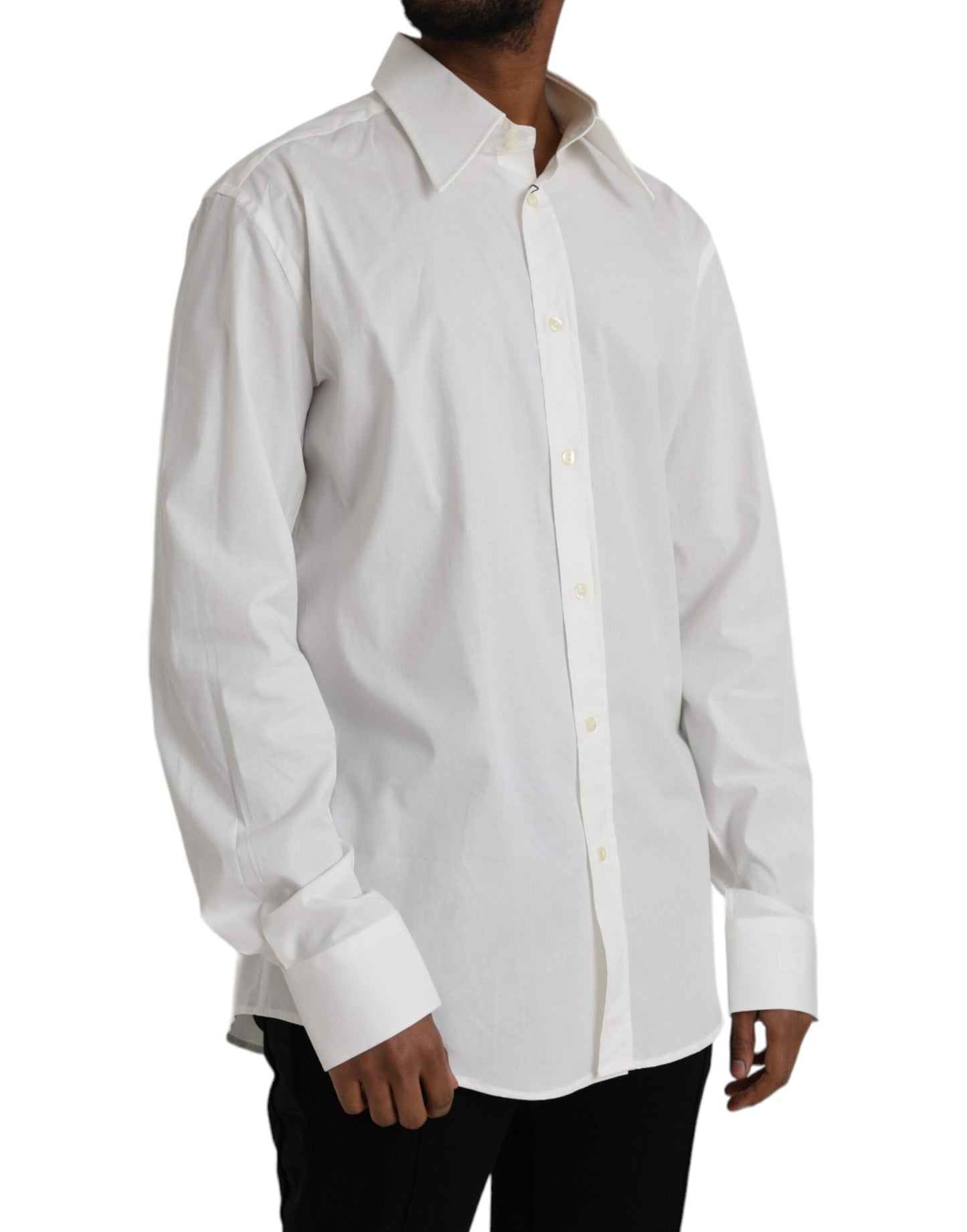 Dolce &amp; Gabbana White Cotton Dress Slim Fit GOLD Shirt