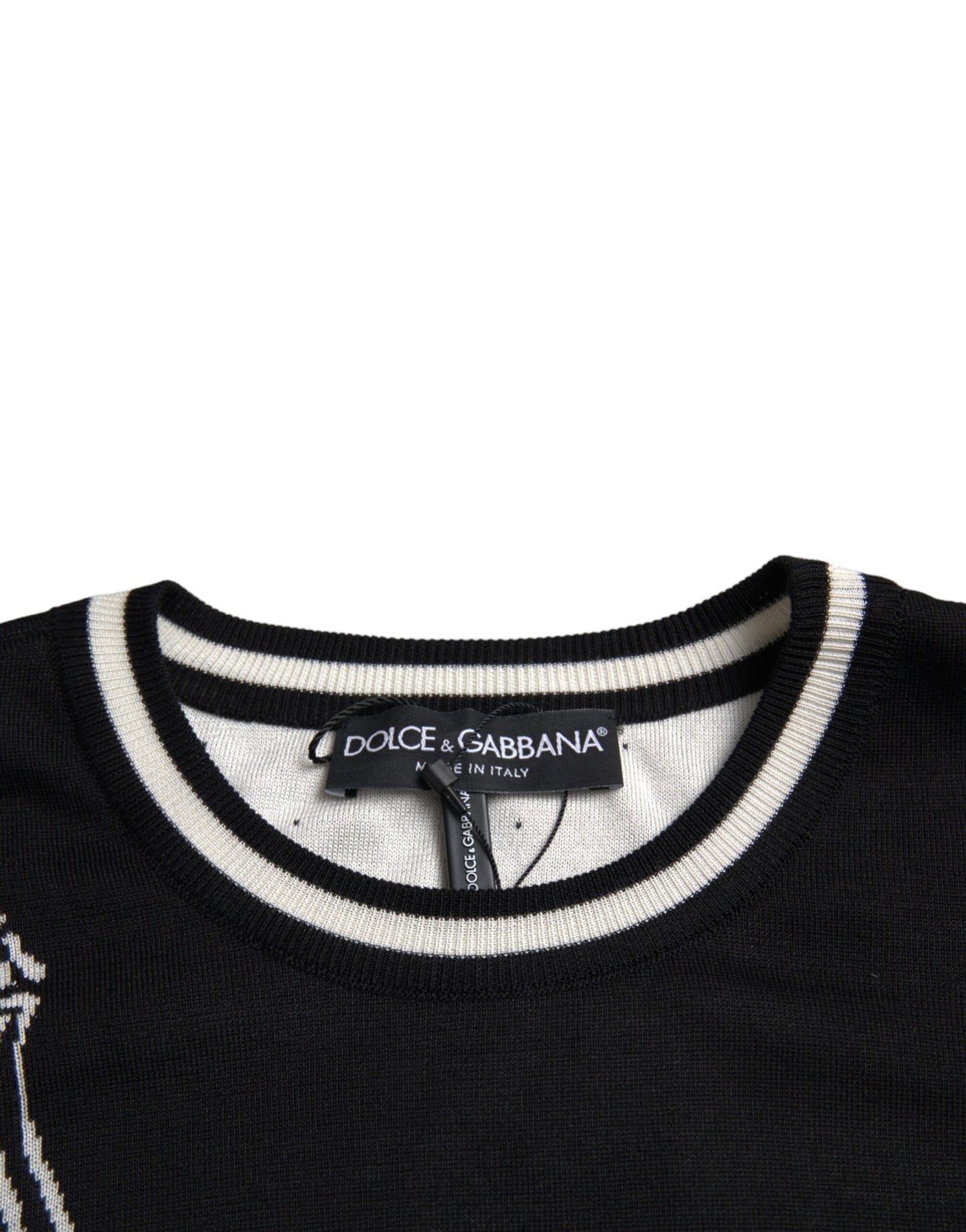 Dolce &amp; Gabbana Black and White Guitar Print Silk Sweater