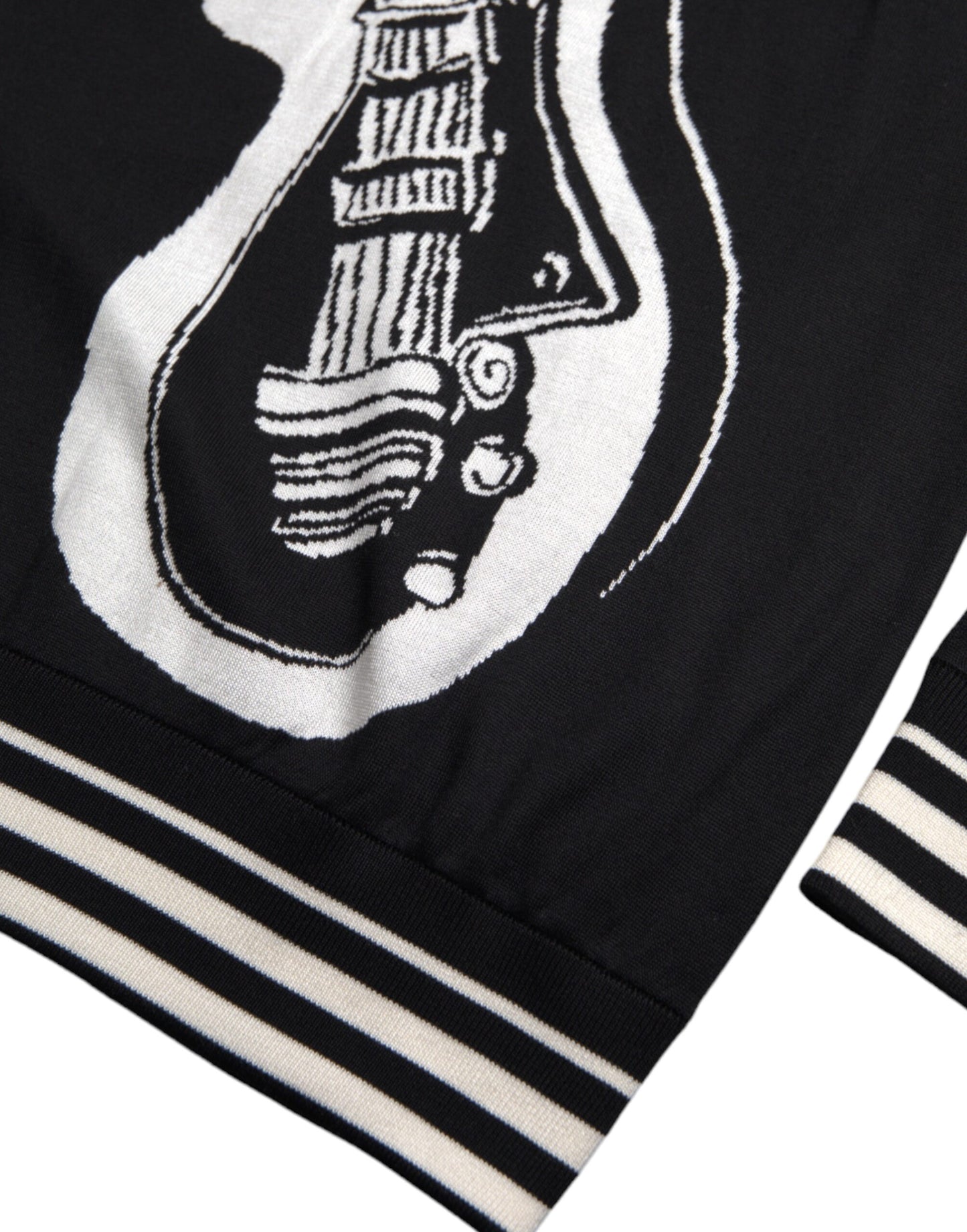 Dolce &amp; Gabbana Black and White Guitar Print Silk Sweater