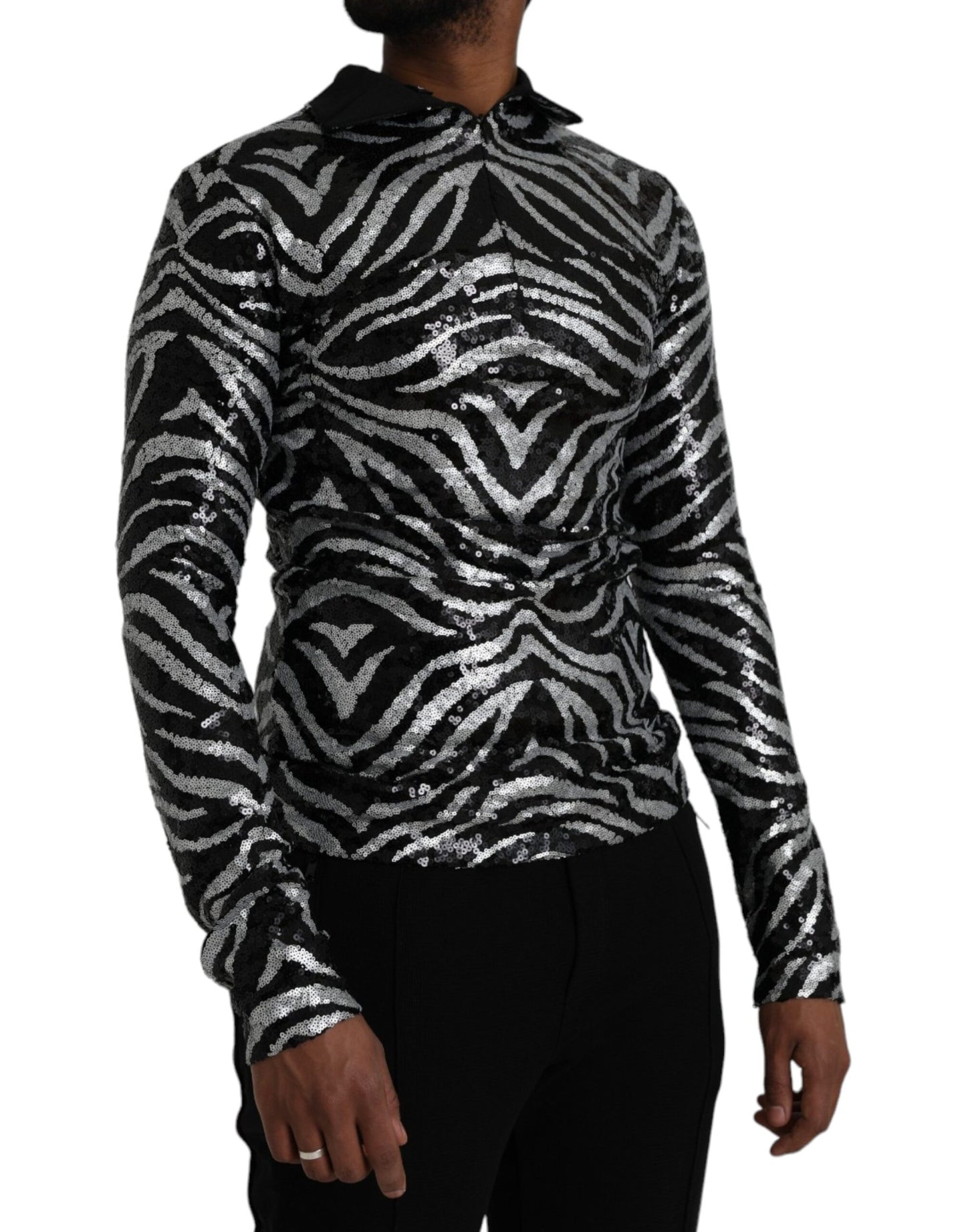 Dolce &amp; Gabbana Black and silver polyester sweater with sequins