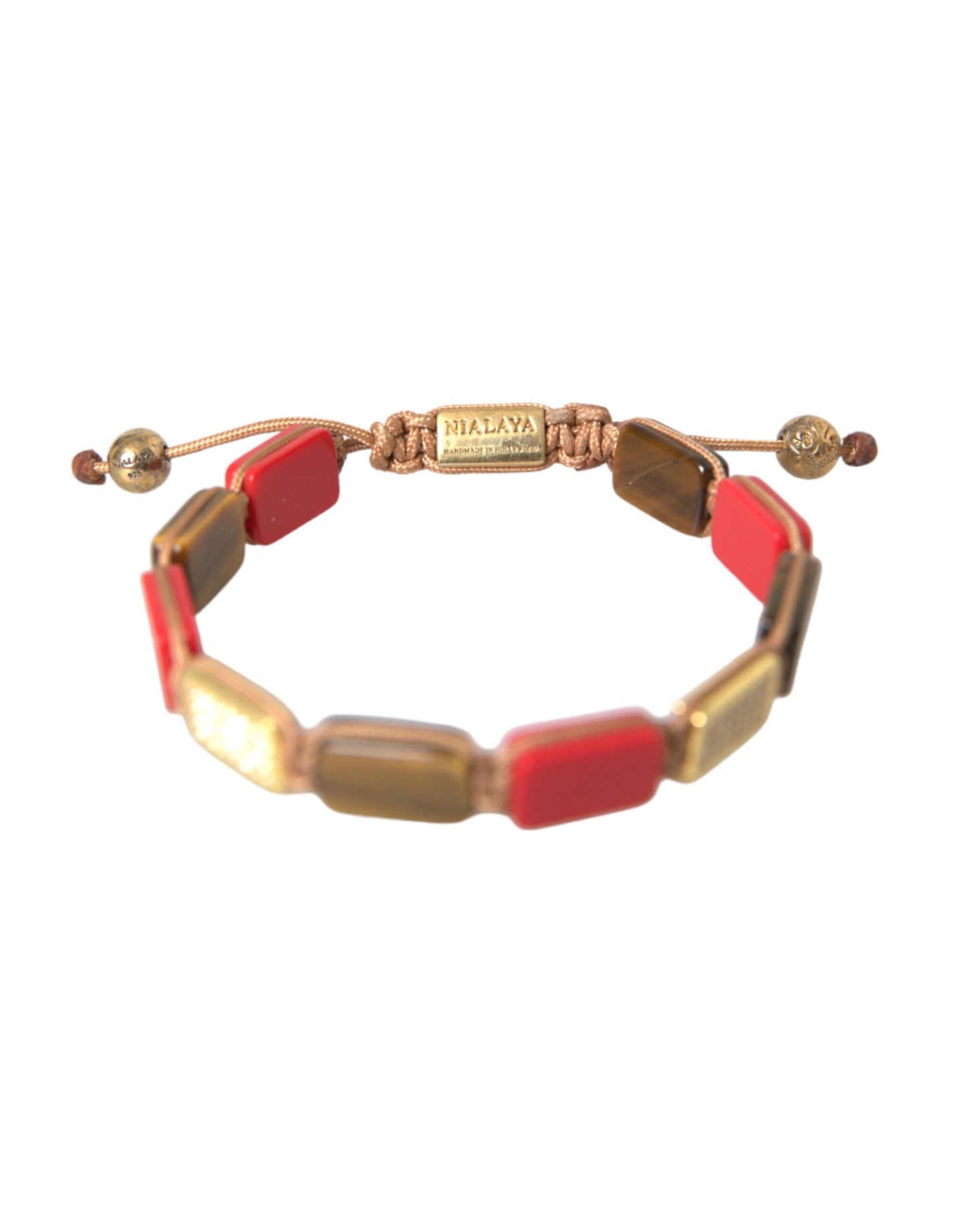 Nialaya CZ Tiger Eye Red Coral 925 Silver Men's Bracelet